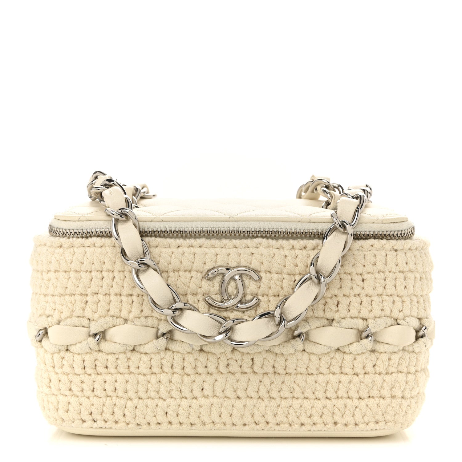 Chanel Lambskin Crochet Quilted Small Vanity Case With Chain White