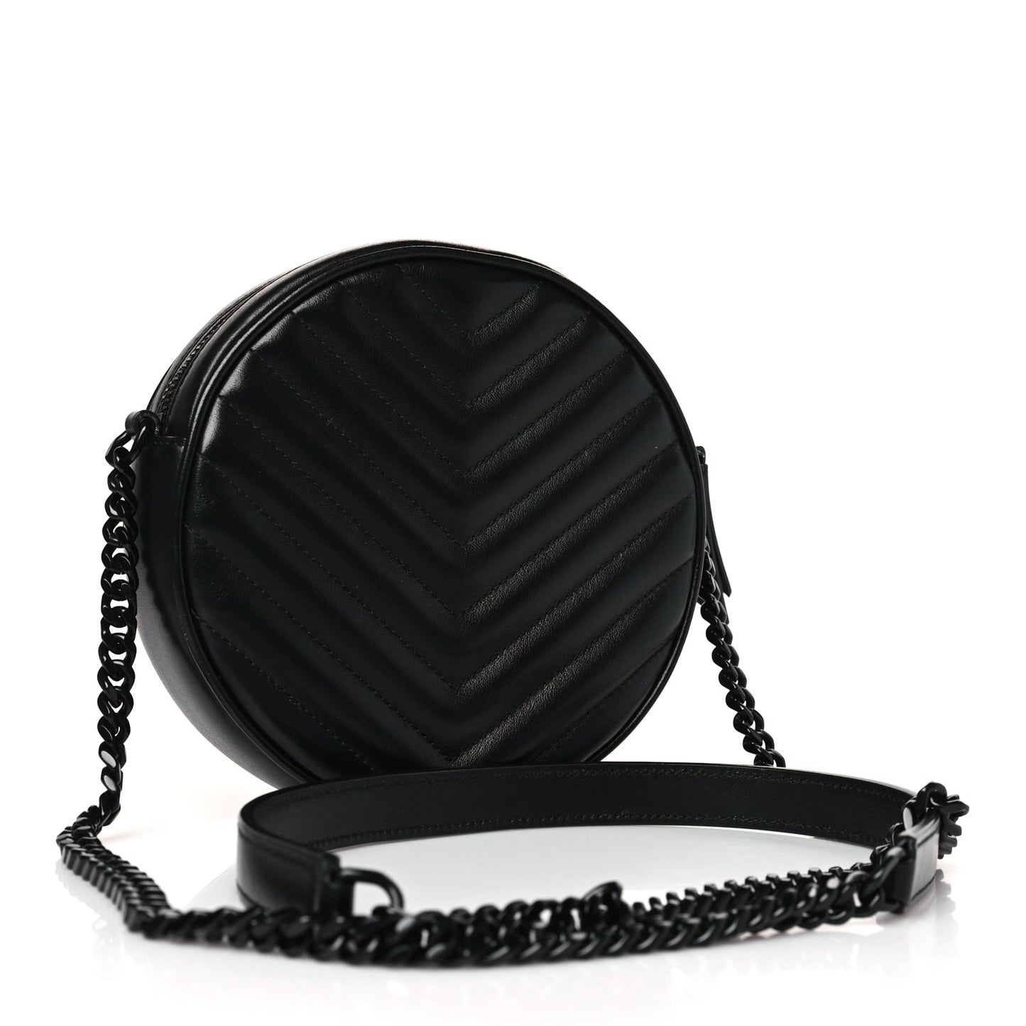Calfskin Matelasse Chevron Round Vinyle Camera Bag Black