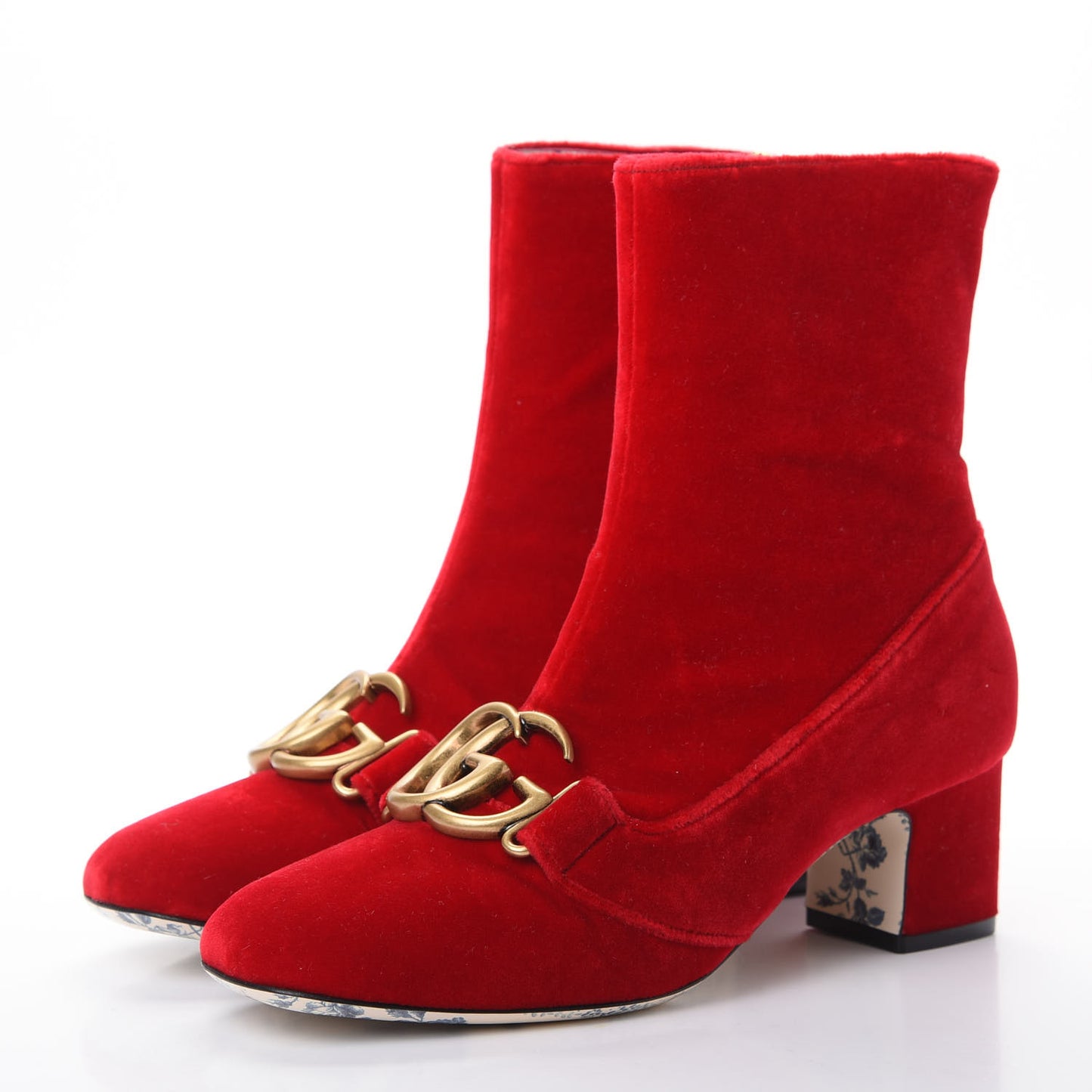 Softy Velvet Malaga Kid GG Victoire 55mm Ankle Boots 36.5 Hibiscus Red