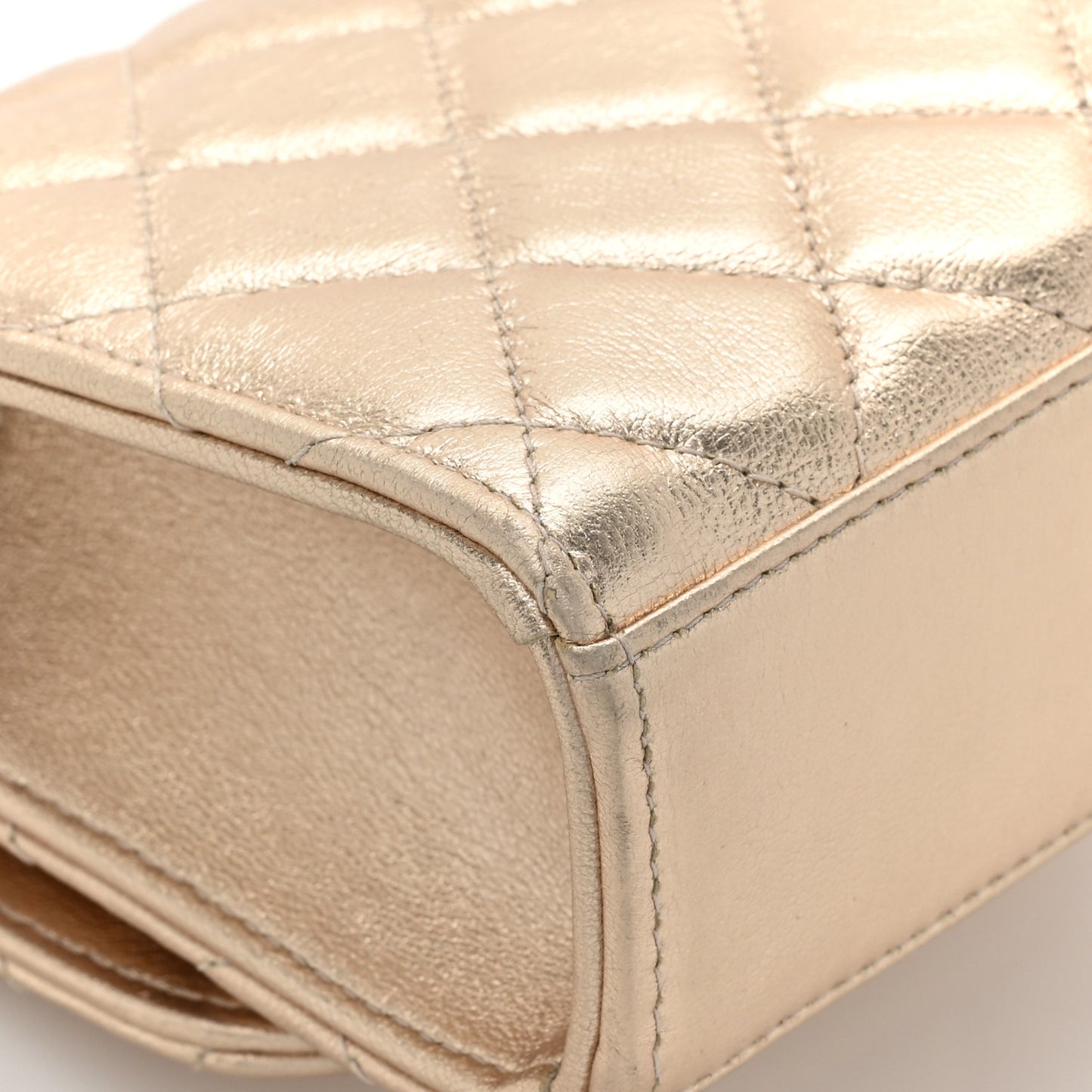 Metallic Lambskin Quilted Mini Trendy CC Clutch With Chain Gold