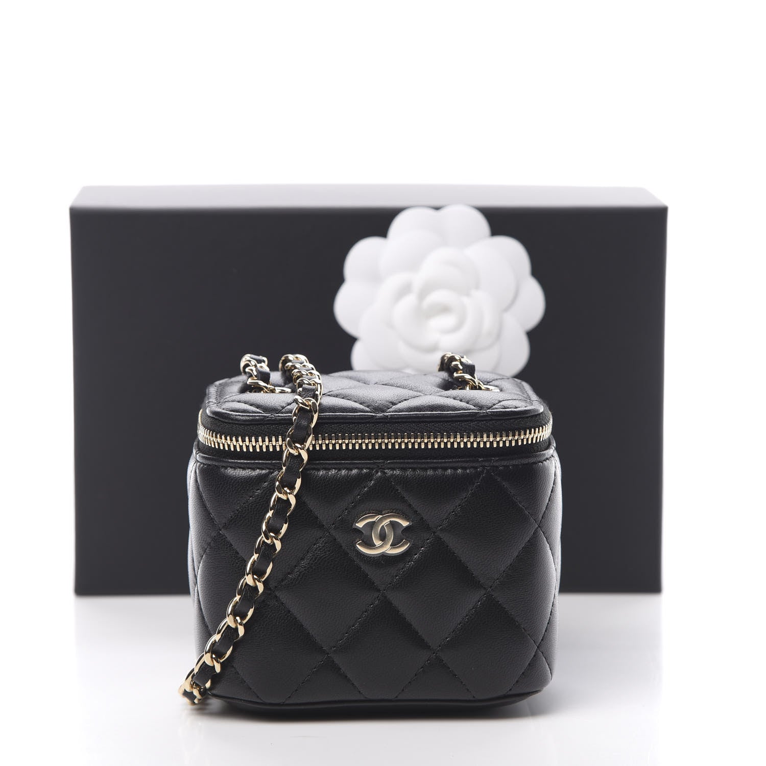 Chanel Lambskin Quilted Mini Vanity Case With Chain Black 11 of 11