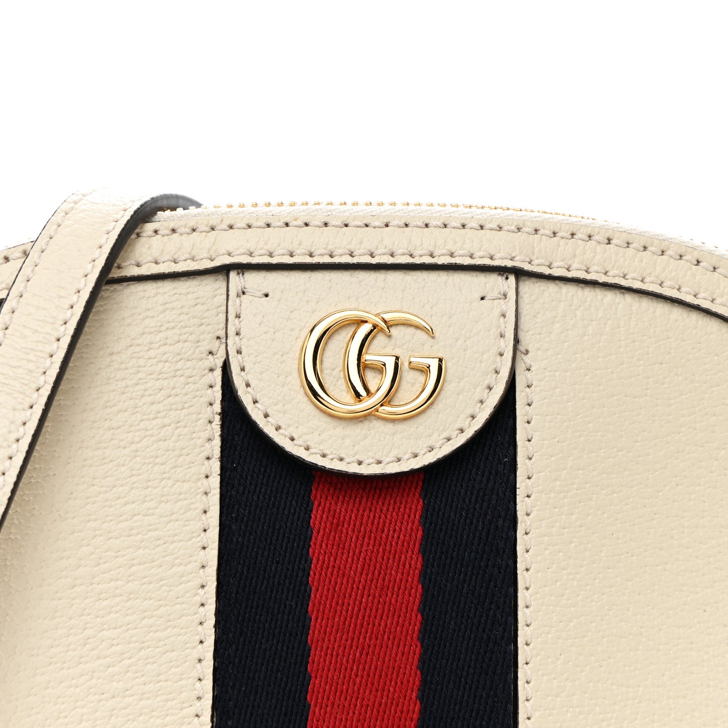 Textured Dollar Calfskin Web Small Ophidia Dome Shoulder Bag Mystic White