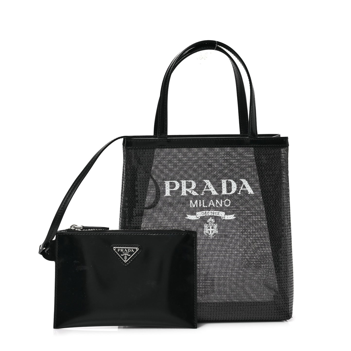 Sequin Mesh Small Tote Bag Black