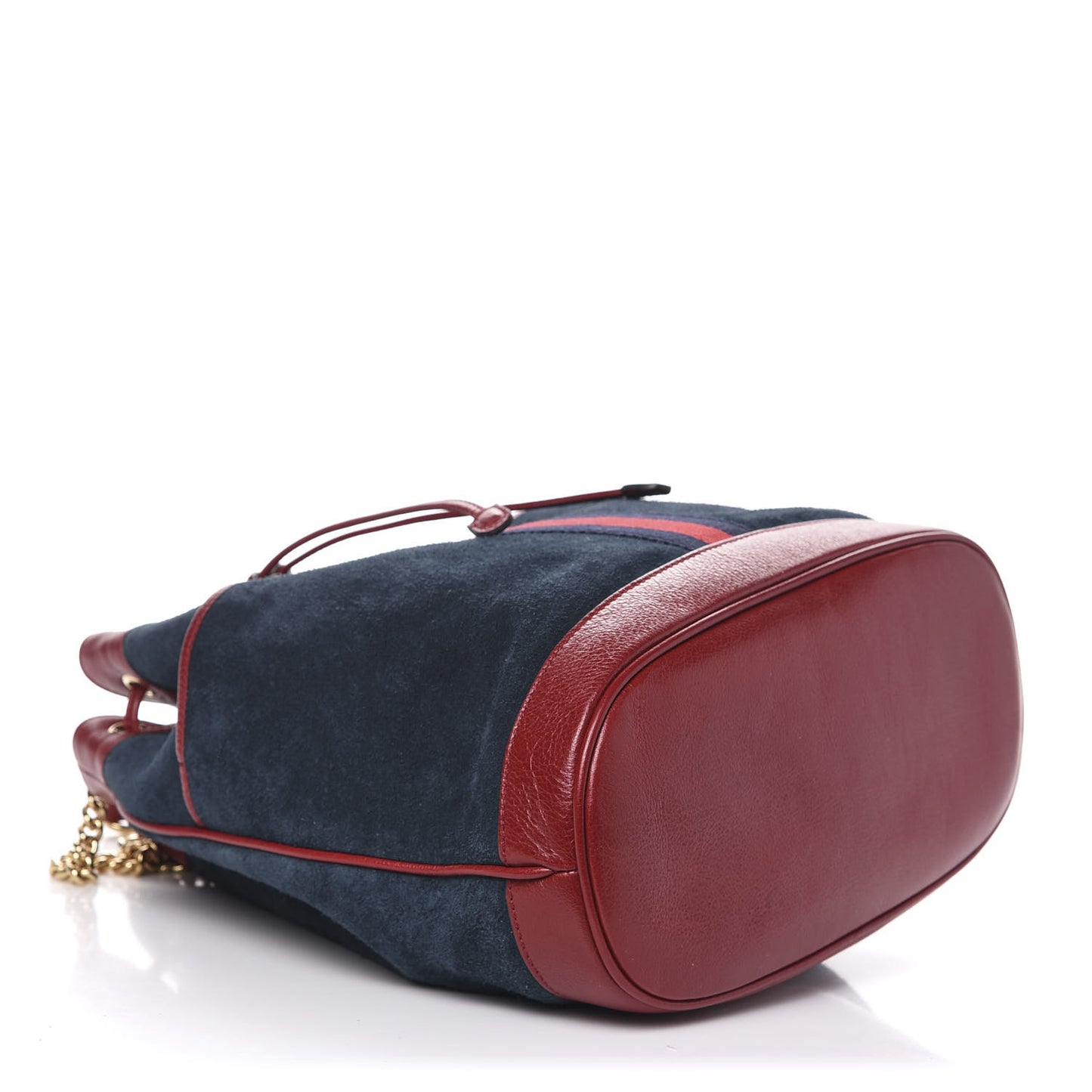 Suede Calfskin Web Medium Rajah Bucket Bag New Blue Romantic Cherry