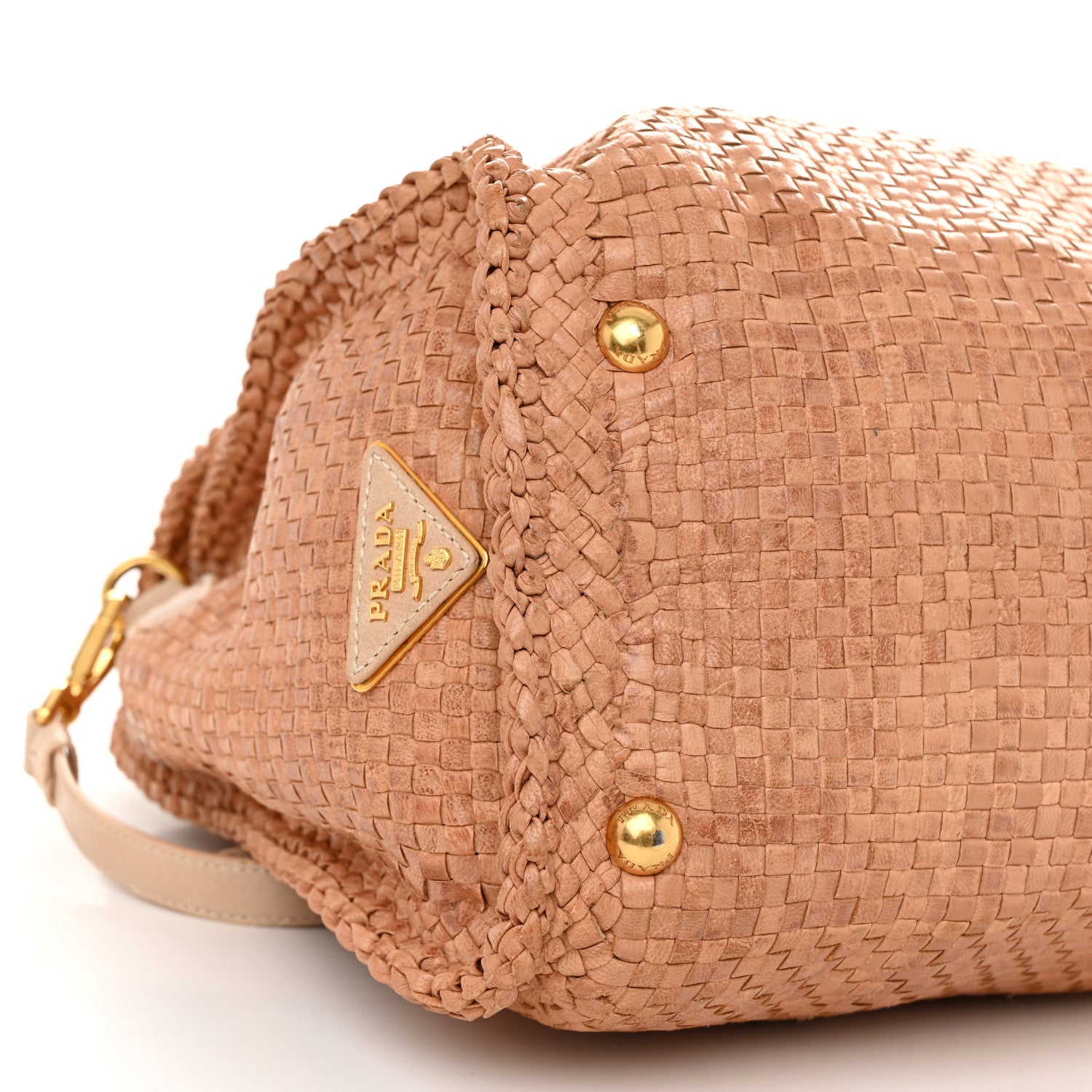 Prada Madras Woven Top Handle Satchel Beige 9 of 17