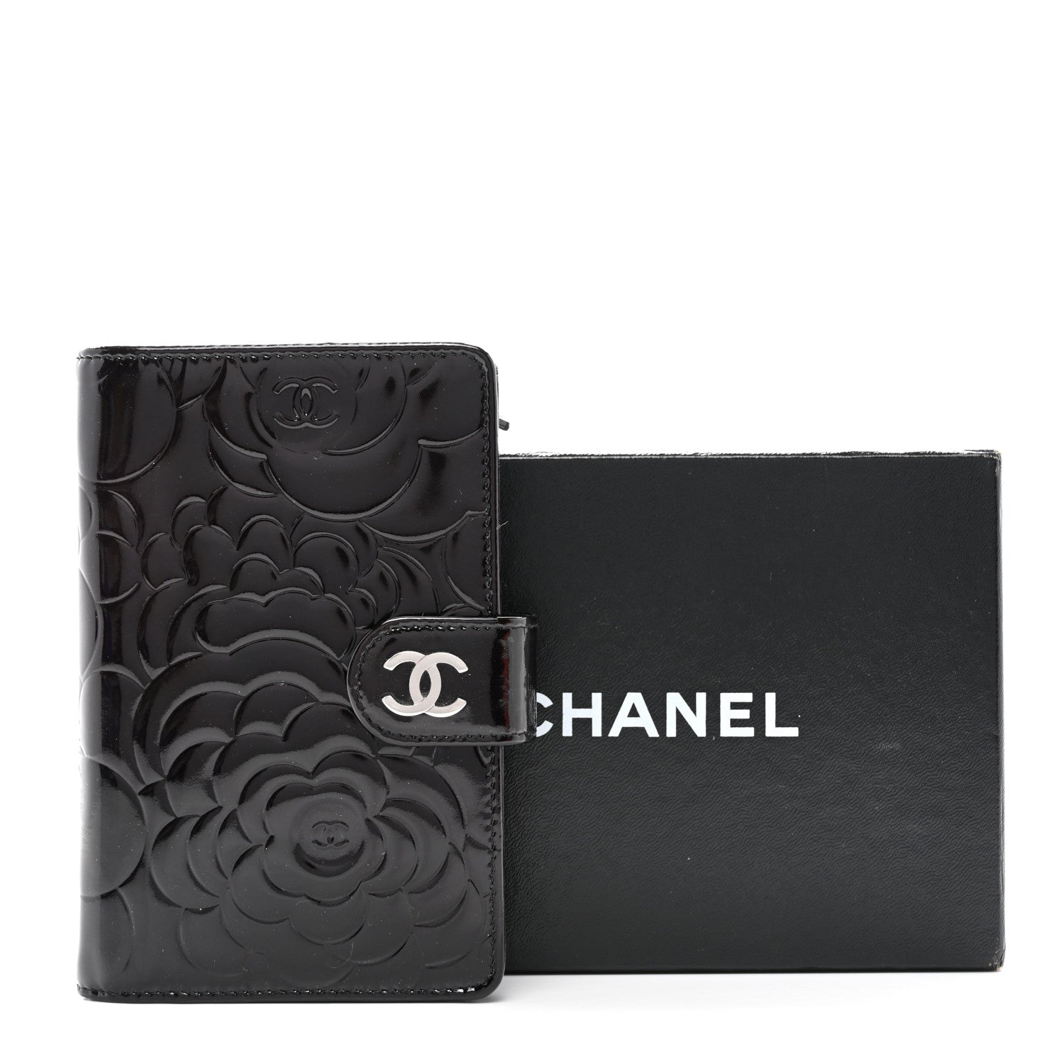 Chanel Patent Camellia Embossed Zipped Pocket Wallet Black 9 of 9