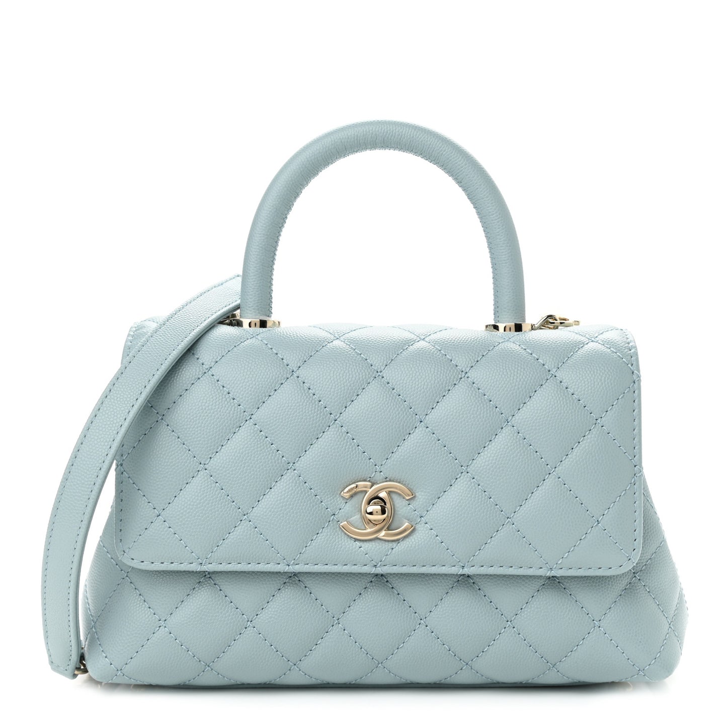 Caviar Quilted Mini Coco Handle Flap Light Blue