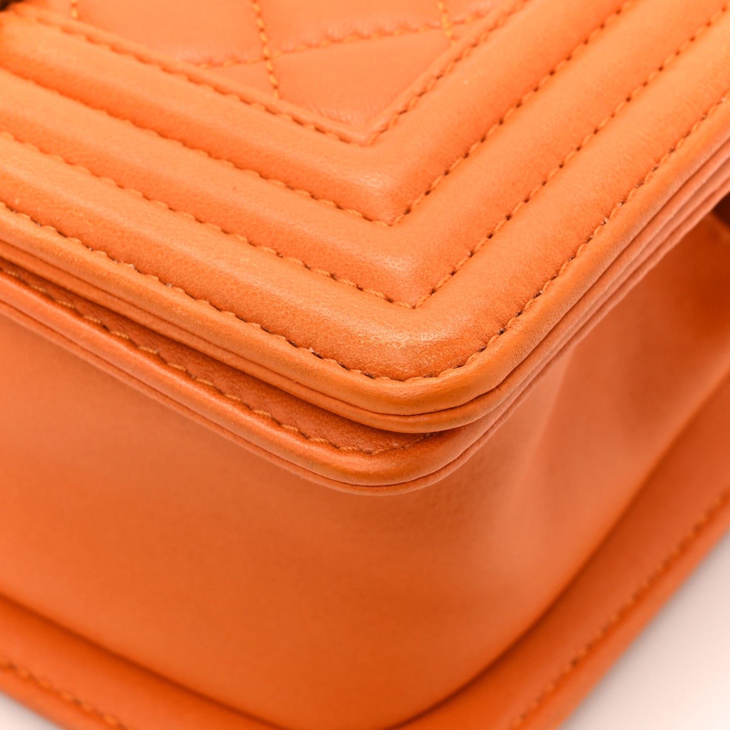 Lambskin Quilted Small Boy Flap Orange
