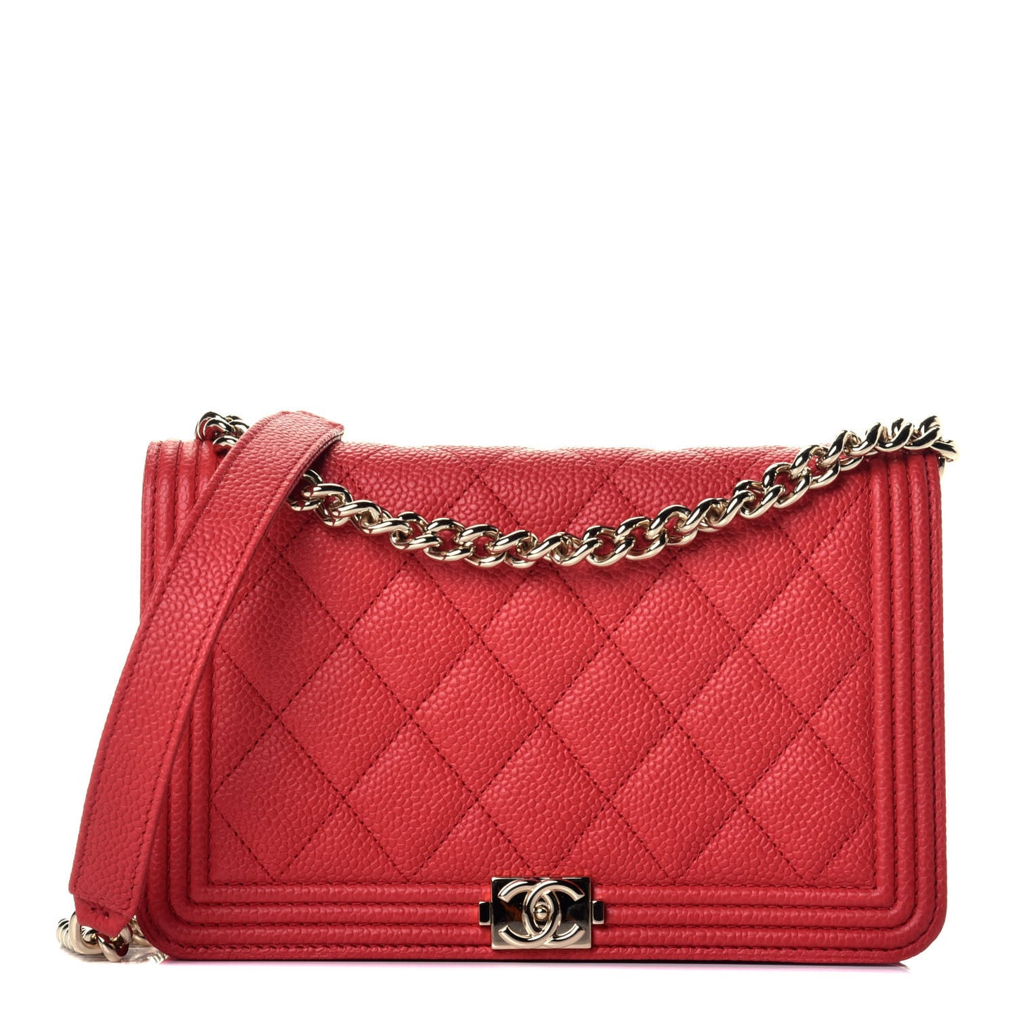 Caviar Quilted Boy Wallet On Chain WOC Red