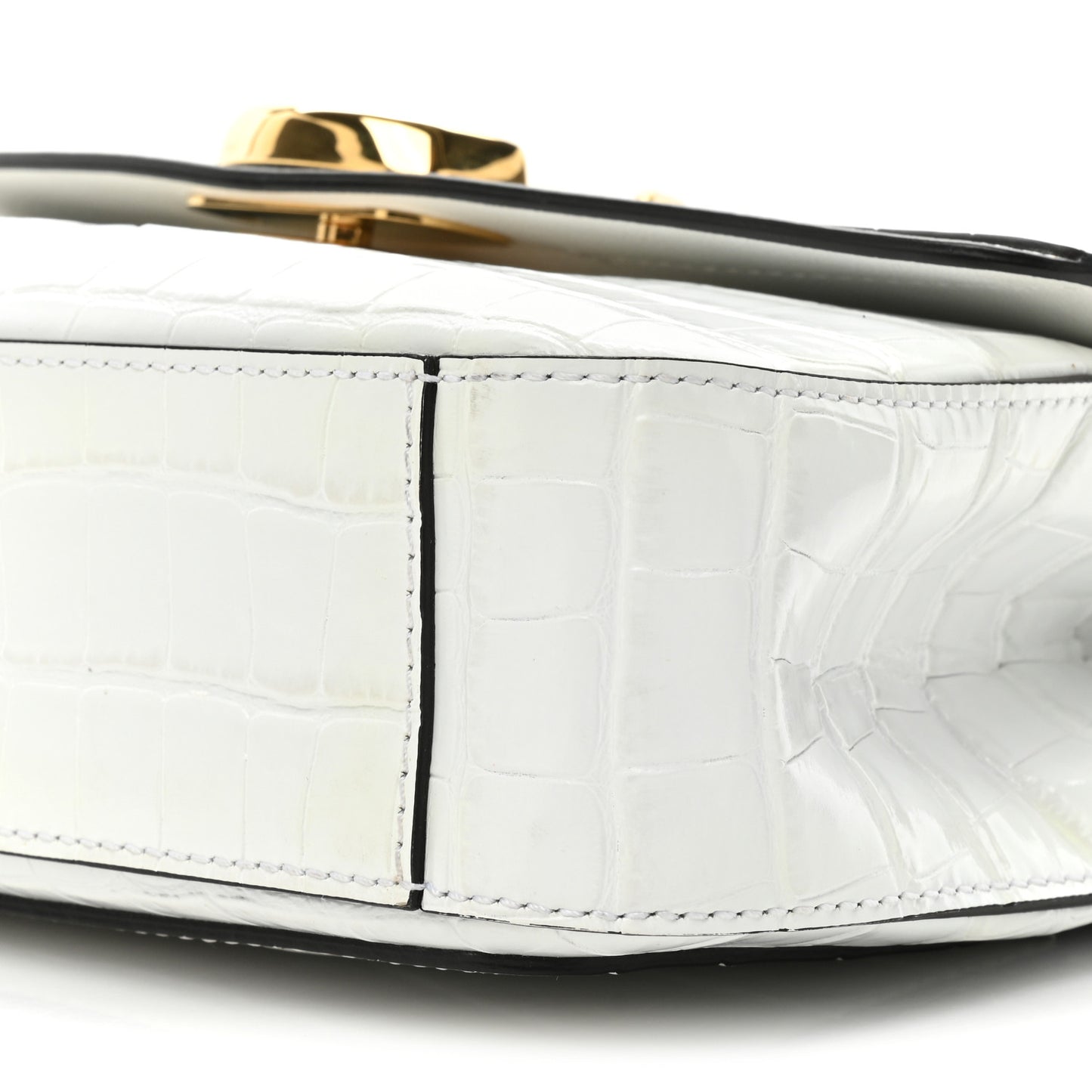 Calfskin Crocodile Embossed Small C Double Carry Brilliant White