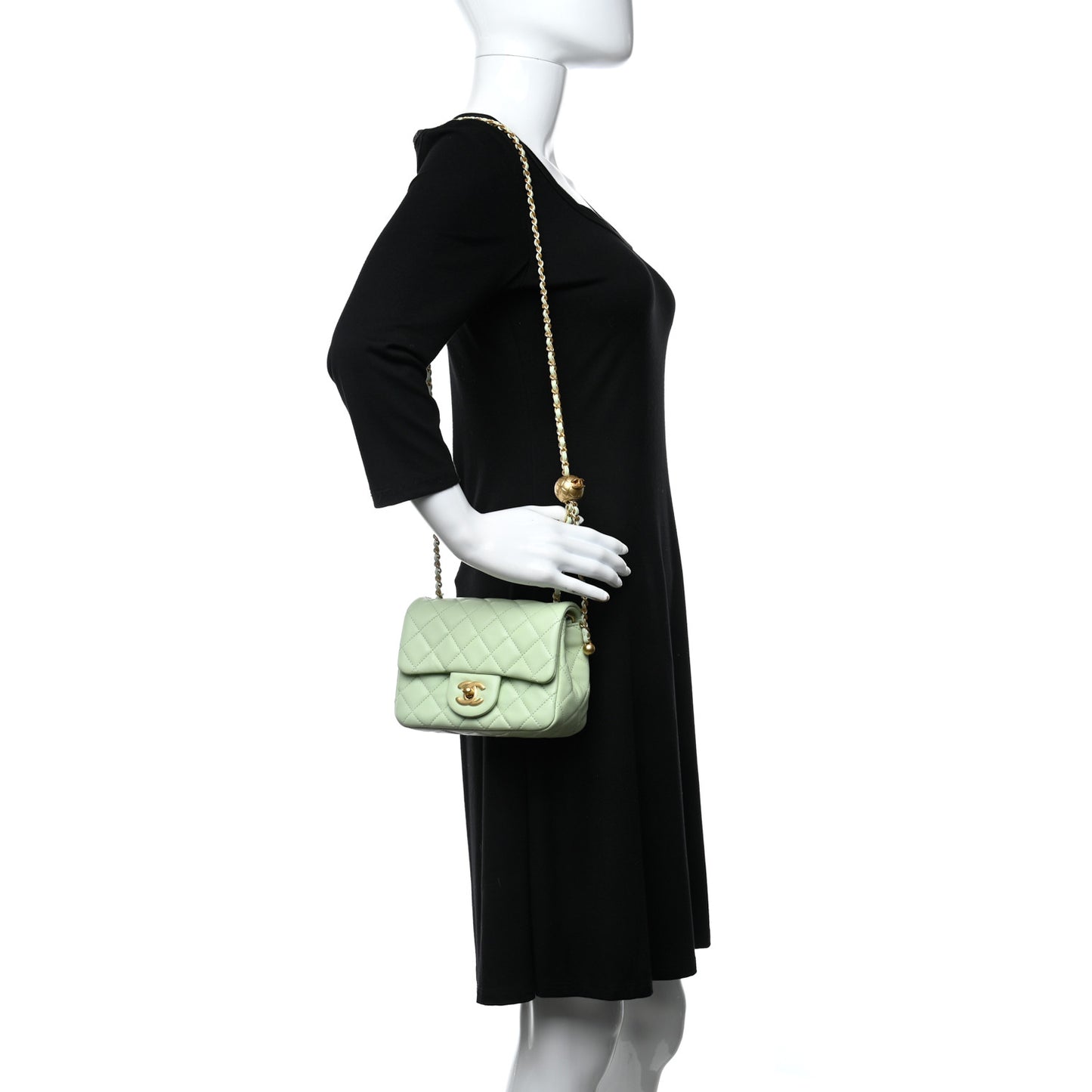Lambskin Quilted Mini Pearl Crush Flap Light Green