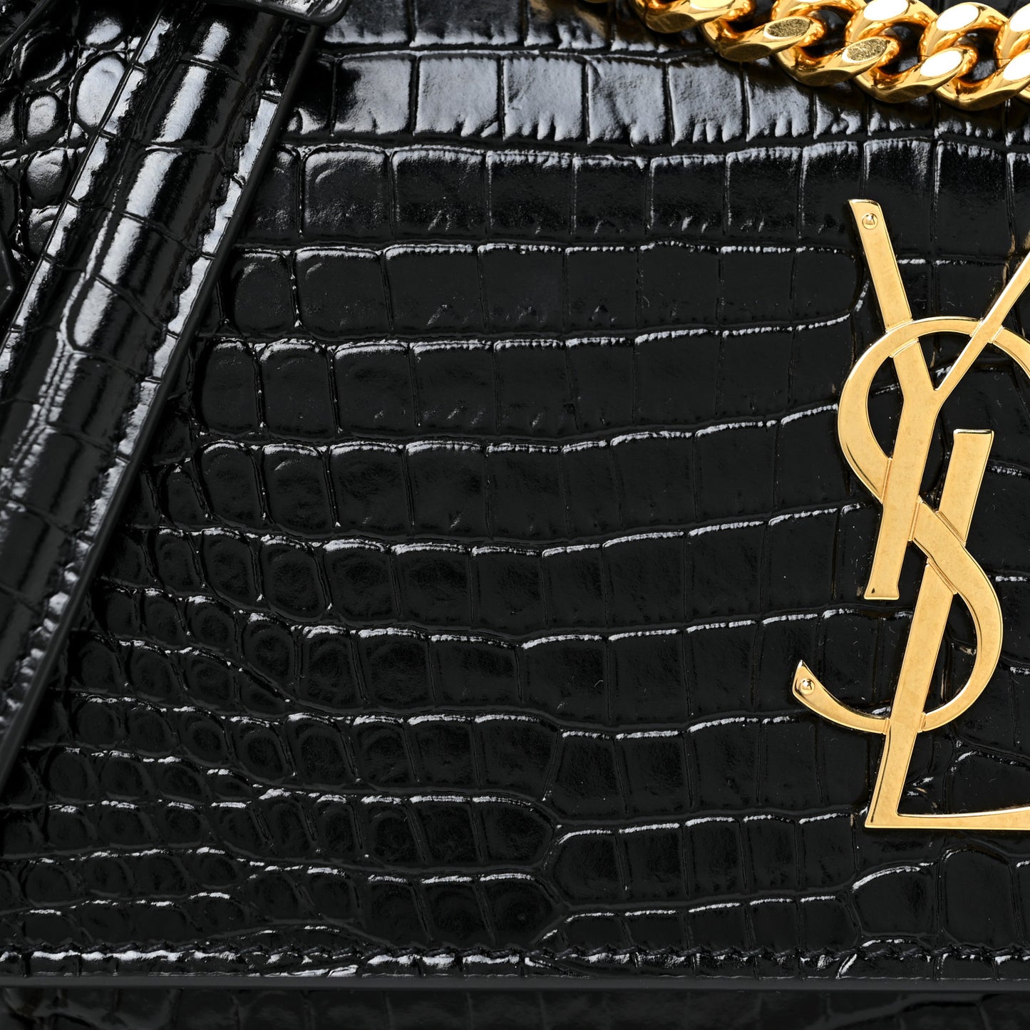 Calfskin Crocodile Embossed Medium Monogram Sunset Black