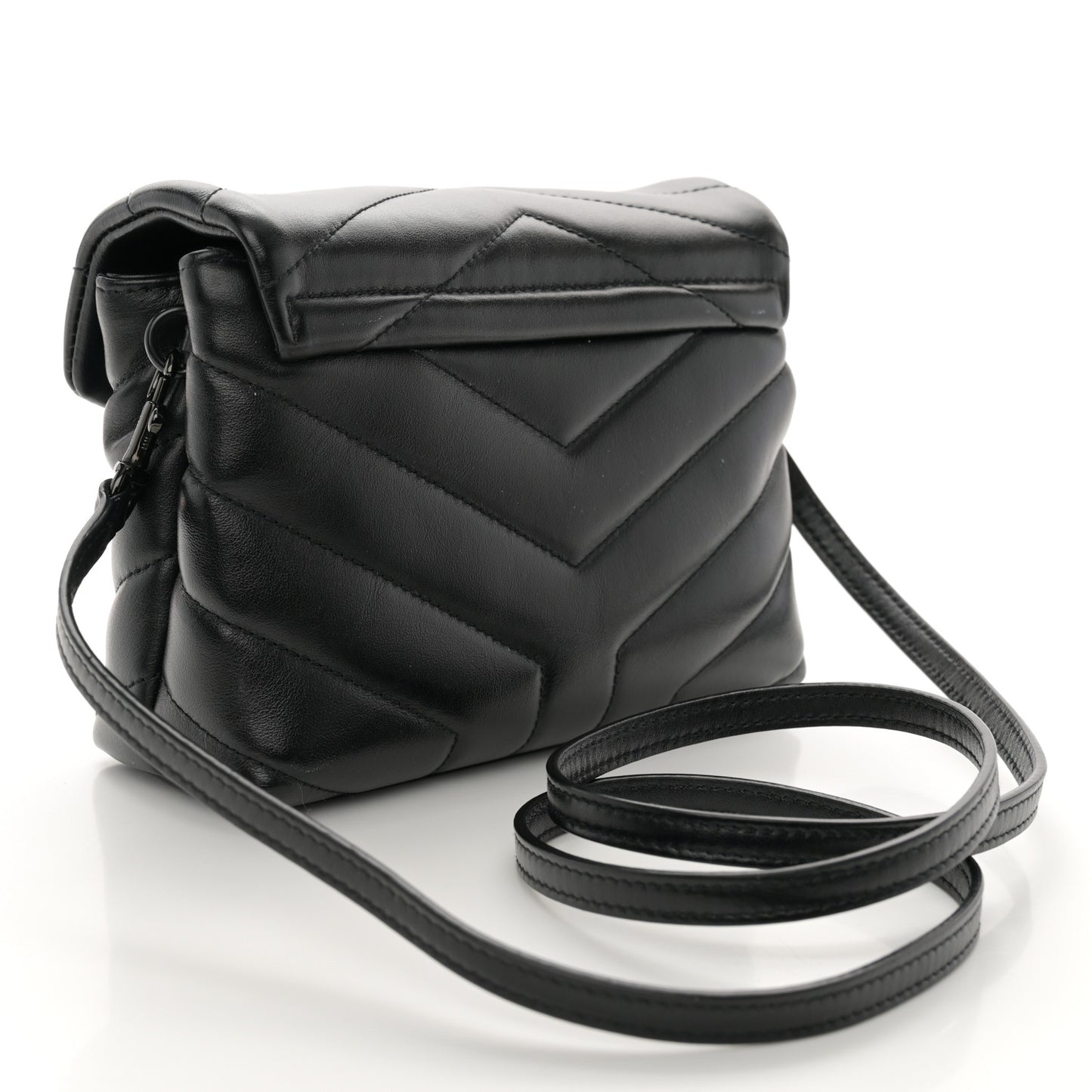 Calfskin Y Quilted Monogram Monochrome Toy Loulou Crossbody Bag Black
