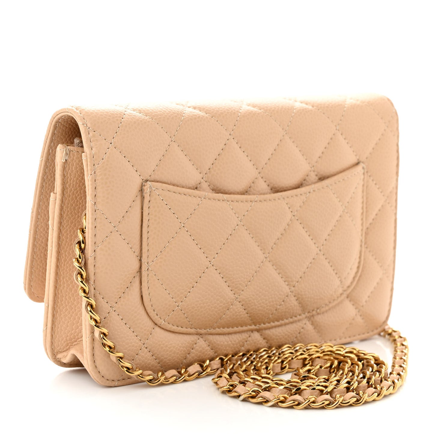 Caviar Quilted Wallet on Chain WOC Beige