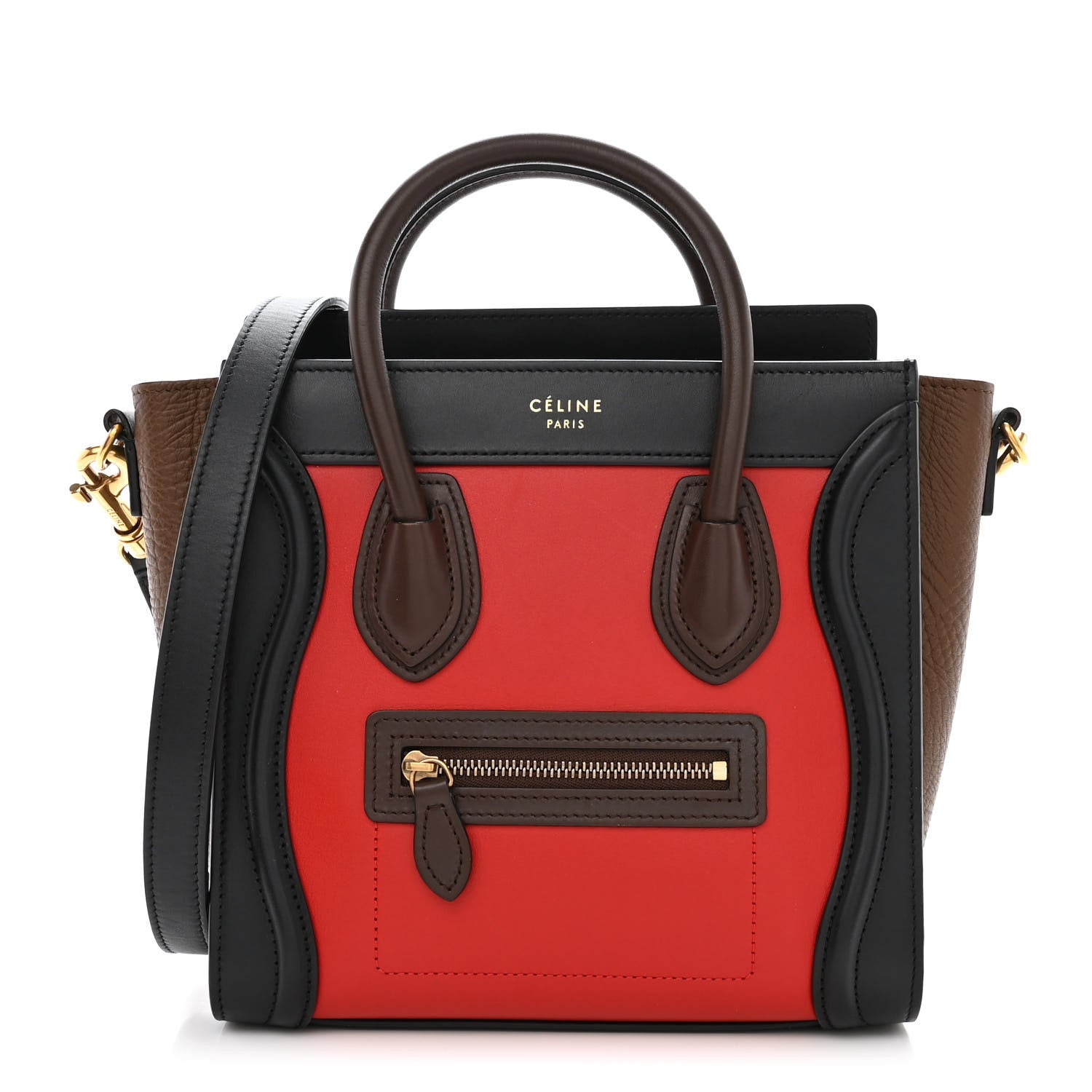 Celine Smooth Calfskin Nano Tri-Color Luggage Bright Red 1 of 10