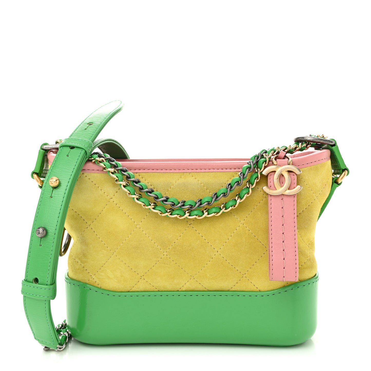 Suede Calfskin Quilted Small Gabrielle Hobo Pink Green Yellow