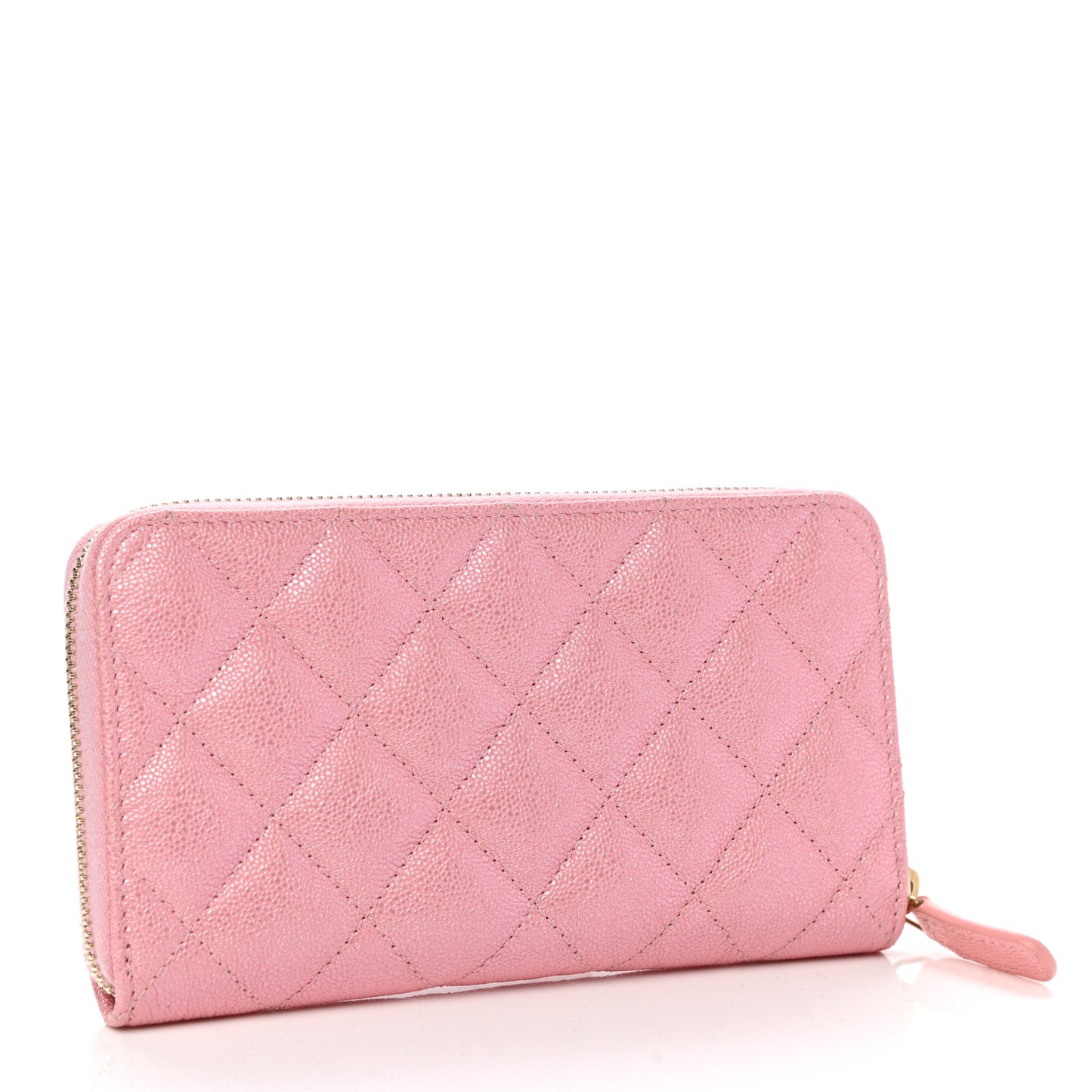 Iridescent Caviar Quilted Medium Zip Around Wallet Pink