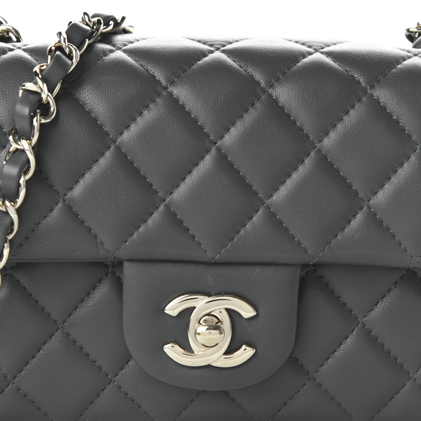 Lambskin Quilted Mini Rectangular Flap Grey