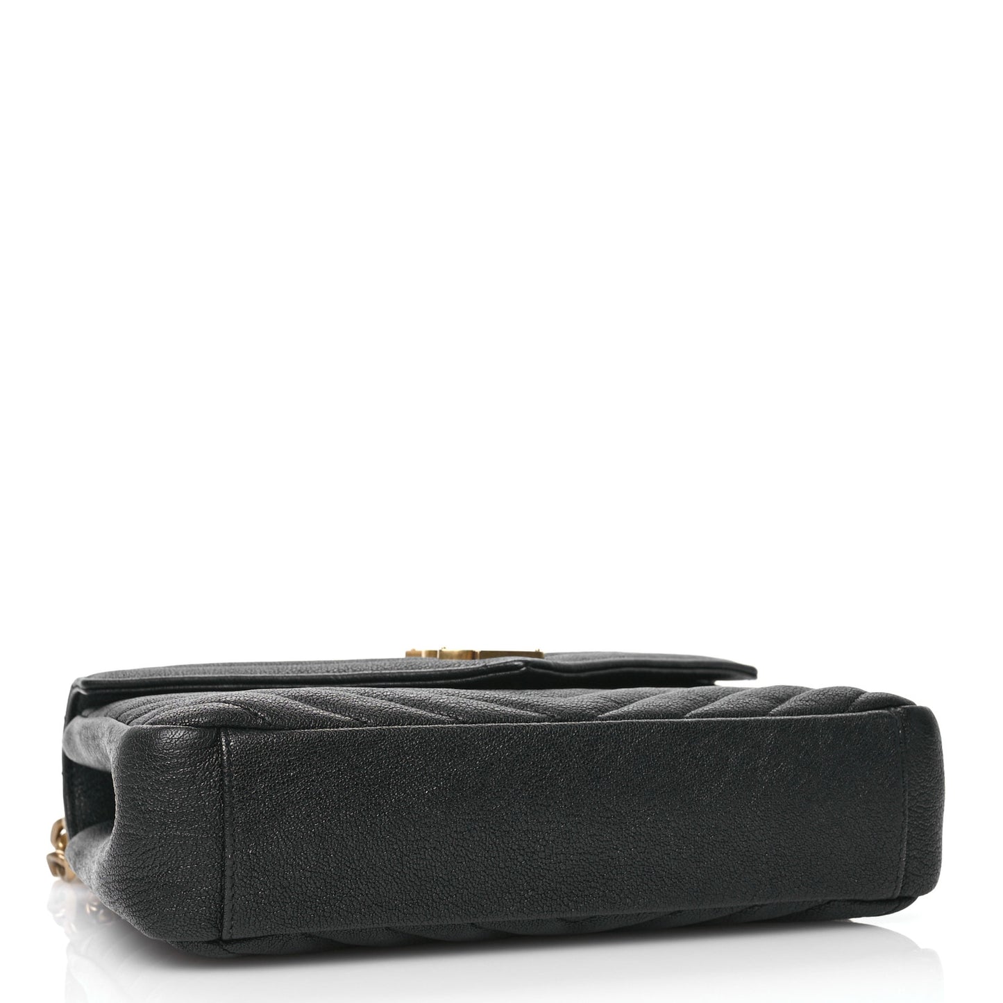 Sheepskin Matelasse Chevron Monogram Medium College Bag Black