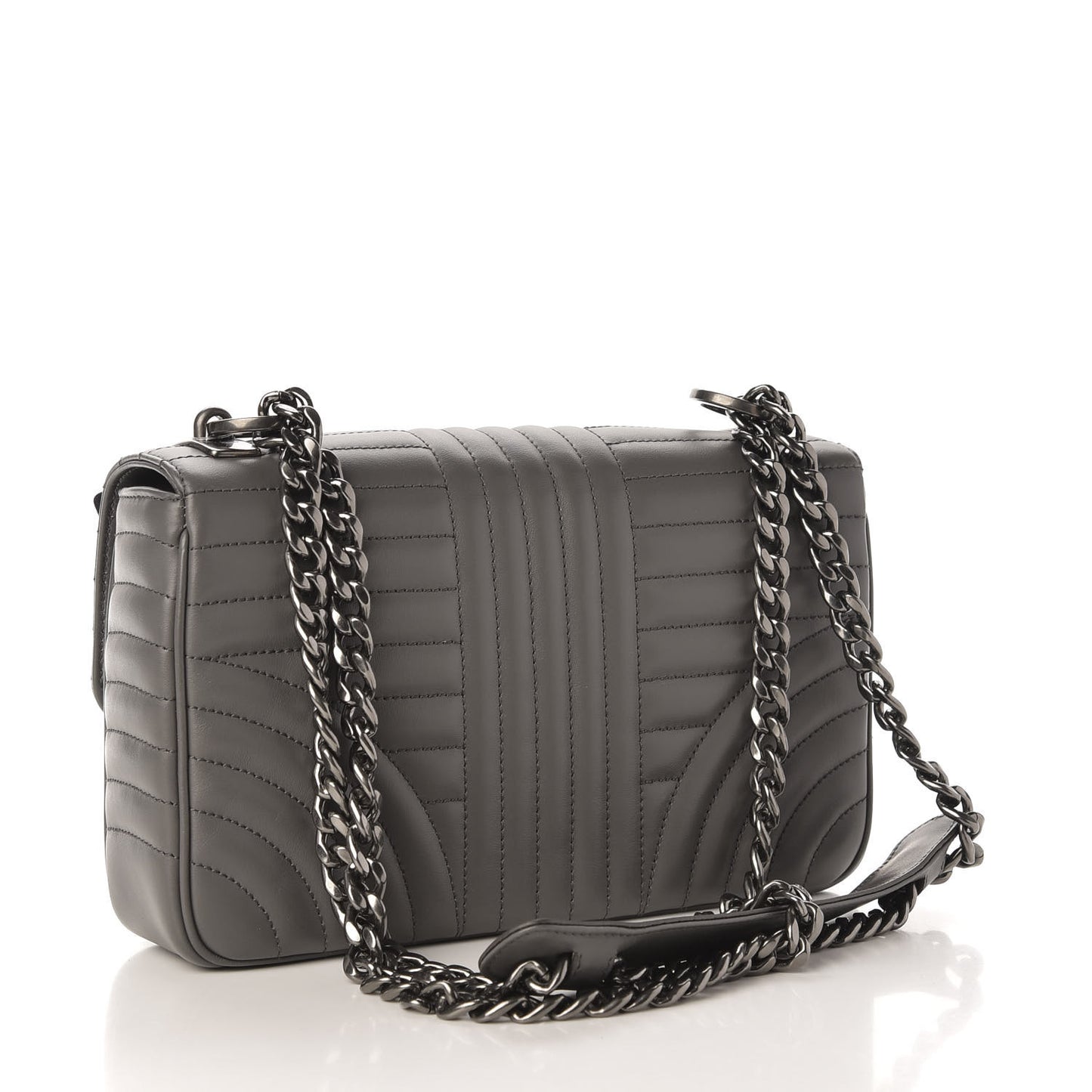 Soft Calfskin Impunture Diagramme Medium Chain Flap Shoulder Bag Mercurio