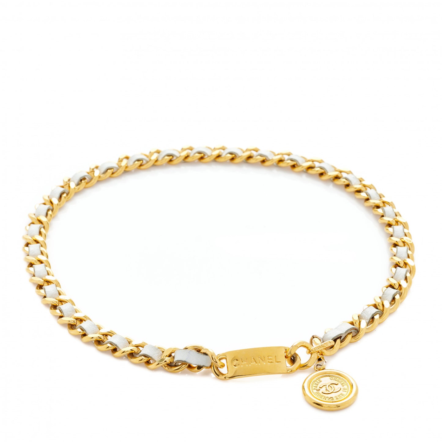 Lambskin CC Medallion Chain Belt White Gold