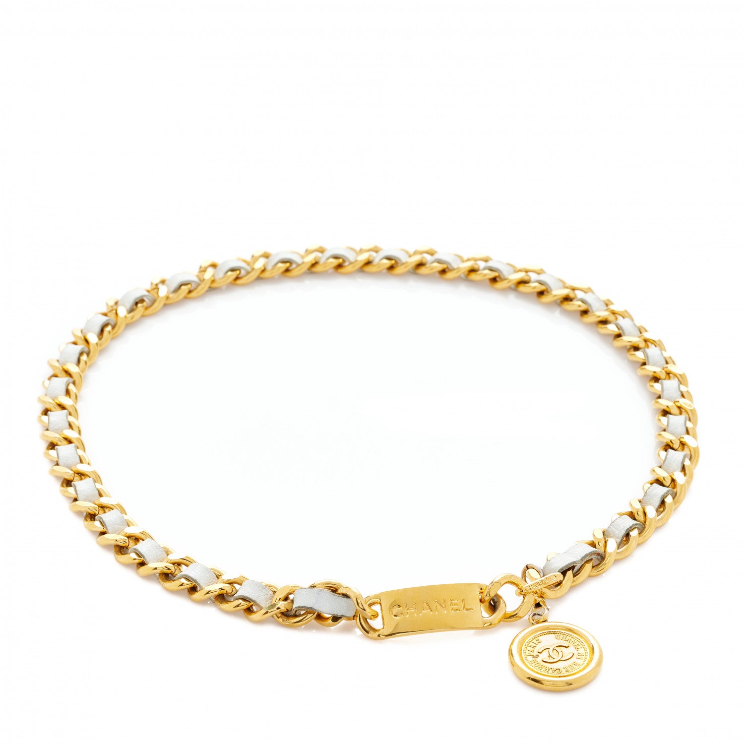 Chanel Lambskin CC Medallion Chain Belt White Gold 1 of 7