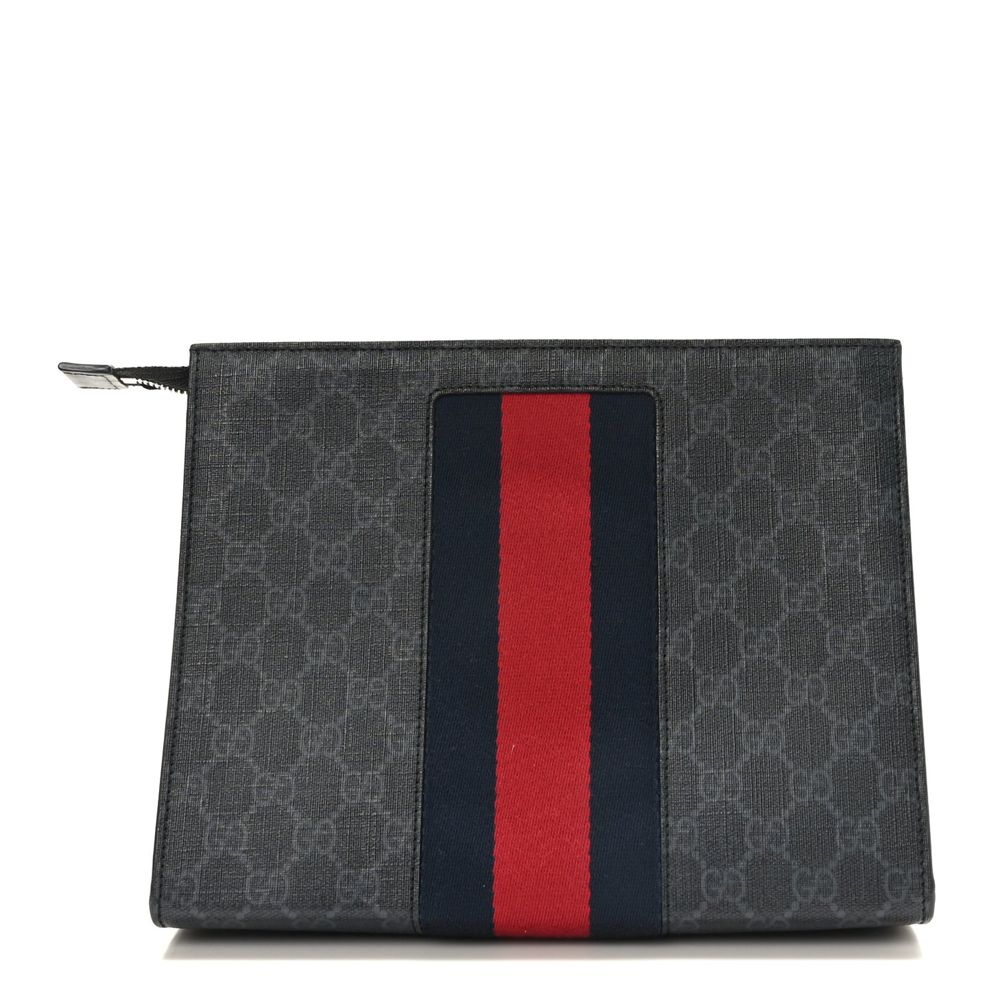 GG Supreme Monogram Selleria Calfskin Web New Web Cosmetic Case Black