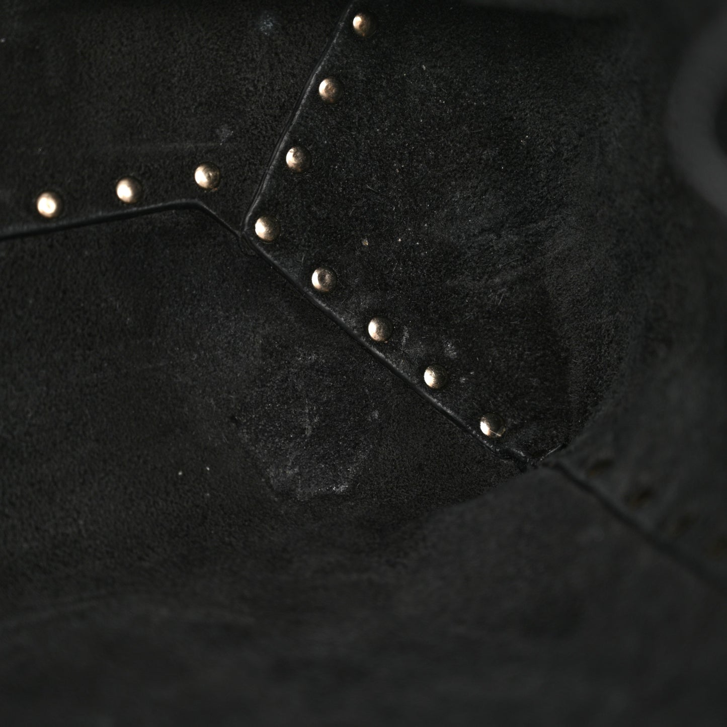 Grained Calfskin Rockstud Bucket Bag Black