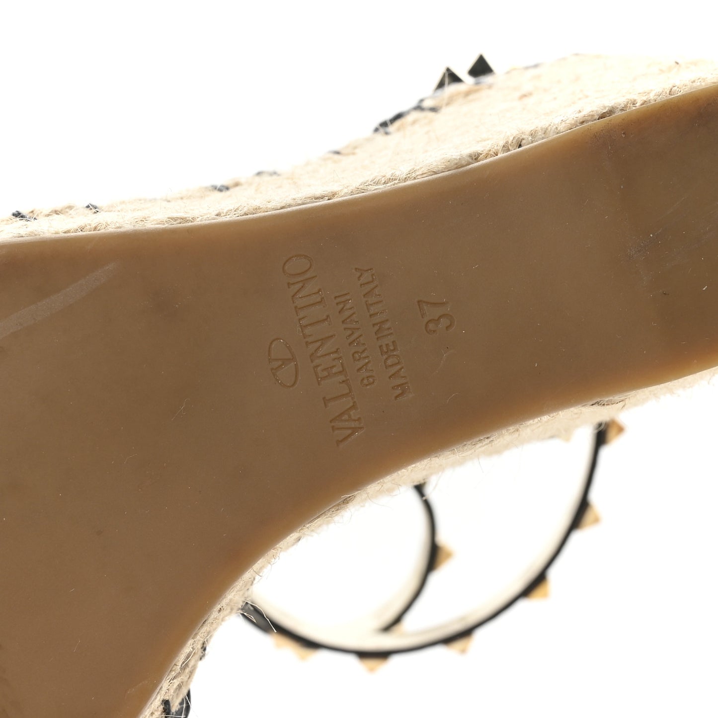 Grained Calfskin Rockstud Ankle Wrap Espadrille 15/85mm Wedges 38 Black Light Cuir