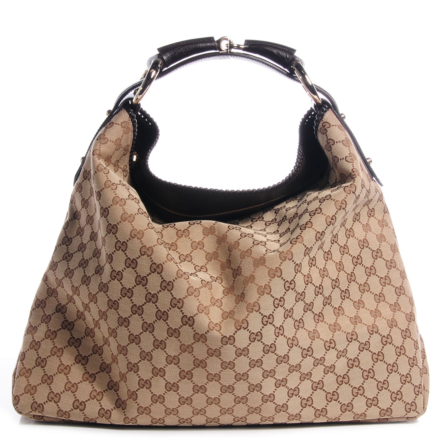 Gucci Monogram Large Horsebit Hobo Brown 68605 – FASHIONPHILE