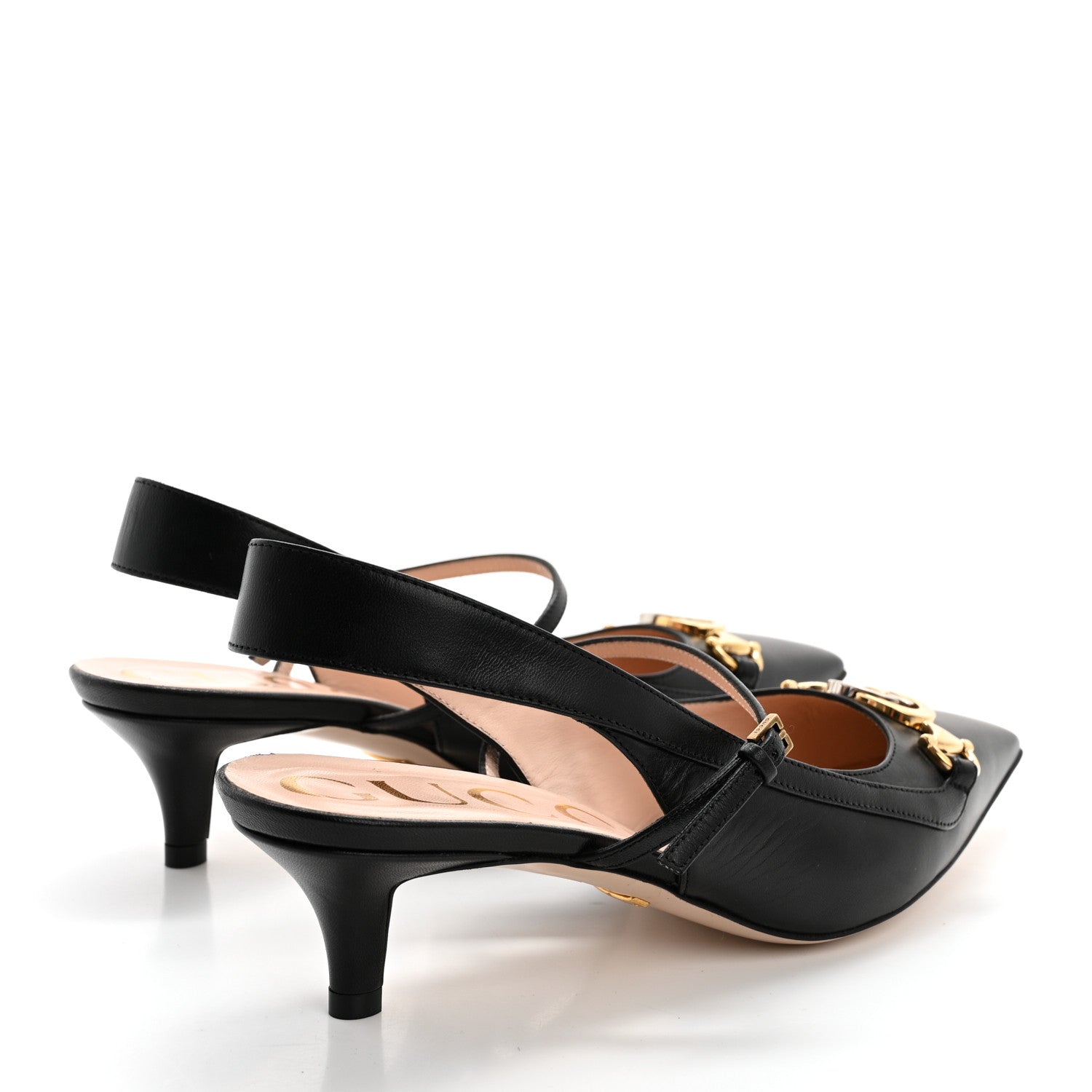 Gucci Malaga Kid Zumi Low Heel Slingback Pumps 37.5 Black 4 of 11