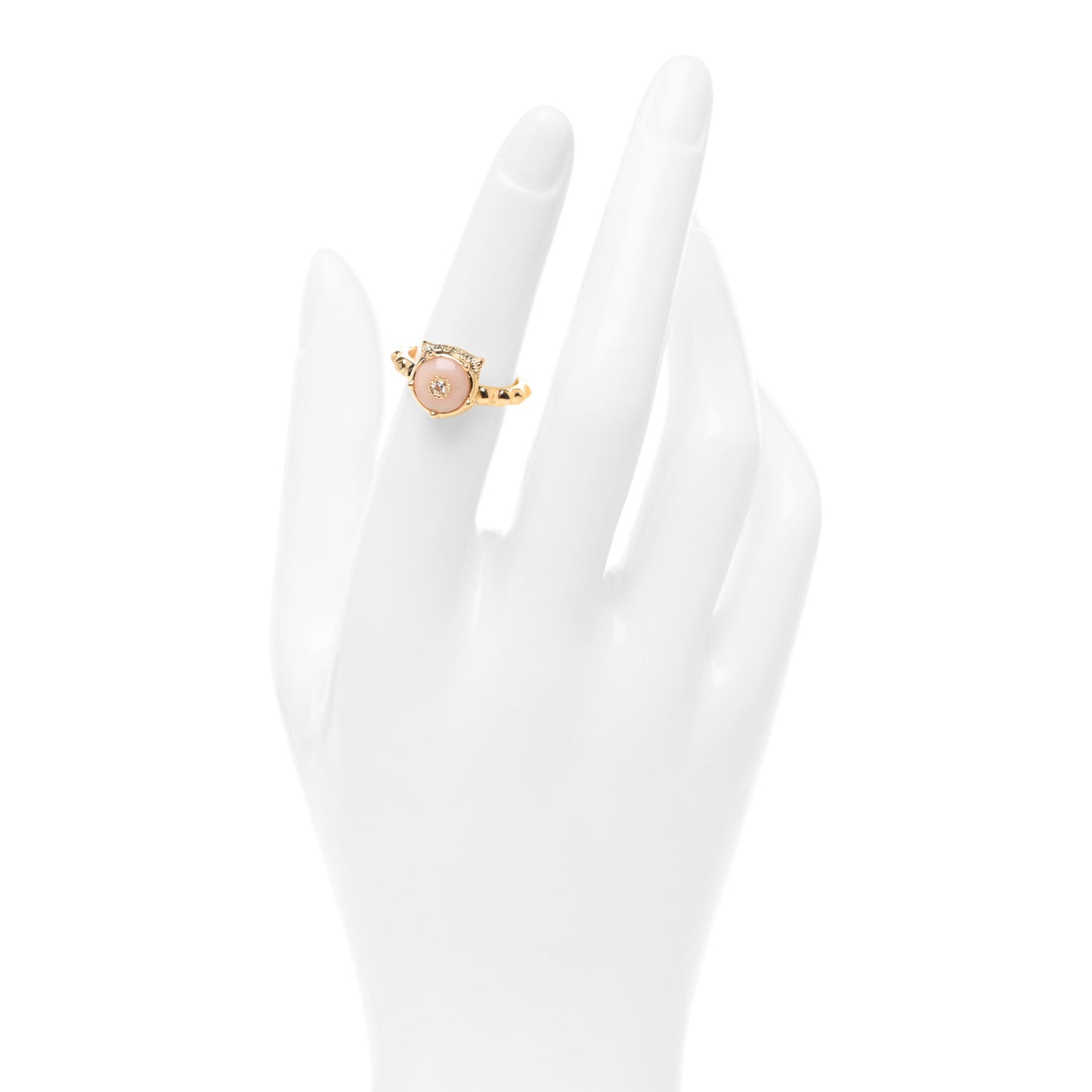18K Yellow Gold Pink Opal Diamond Le Marché Des Merveilles Feline Ring 49 4.75