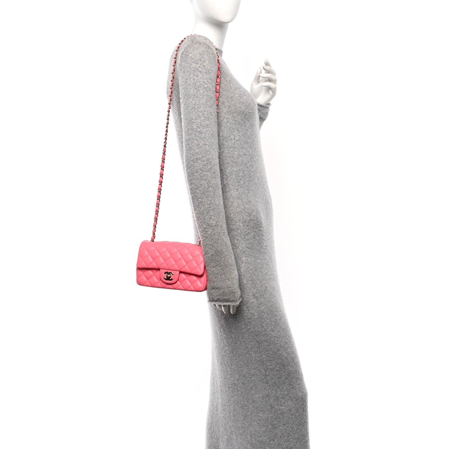 Lambskin Quilted Mini Rectangular Flap Pink