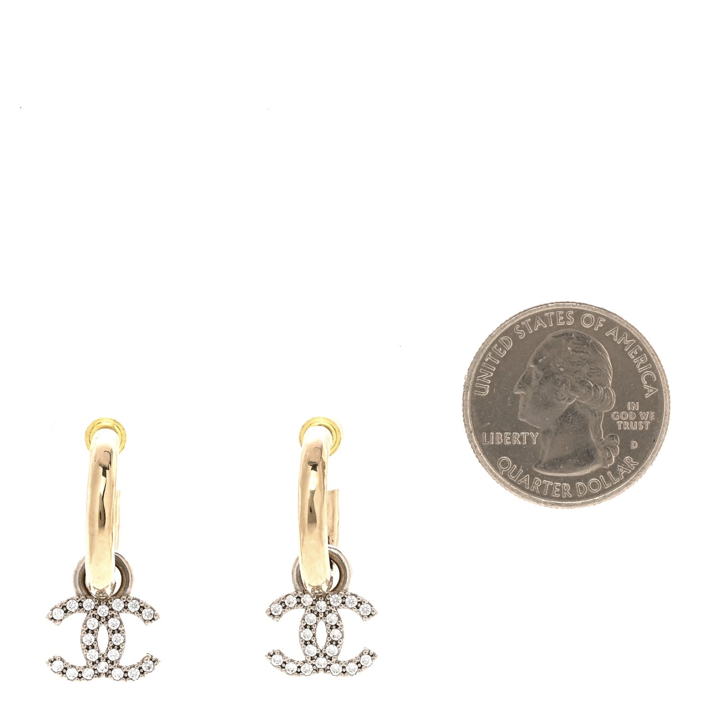 Metal Crystal CC Hoop Drop Earrings Gold