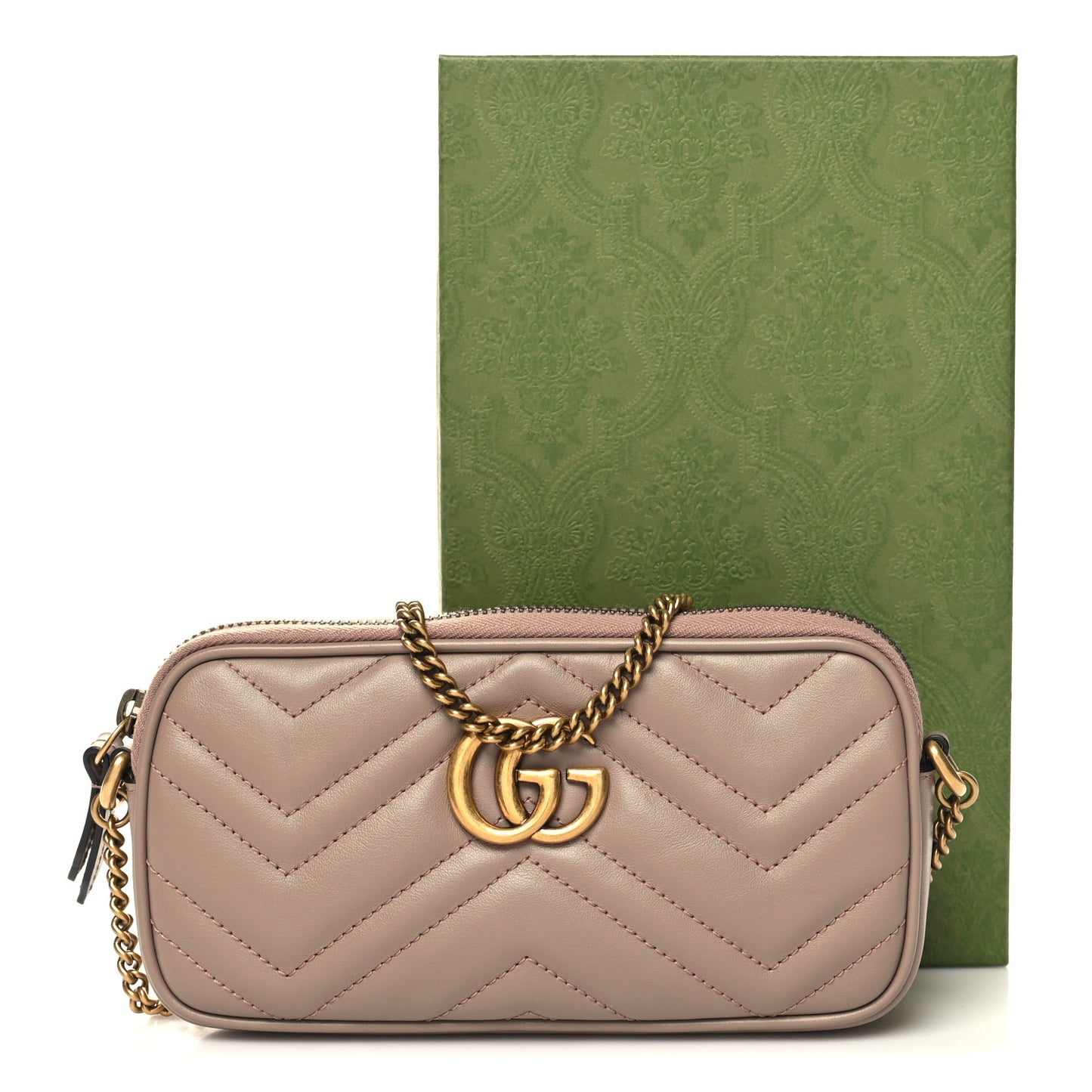 Calfskin Matelasse Mini GG Marmont Chain Crossbody Bag Porcelain Rose