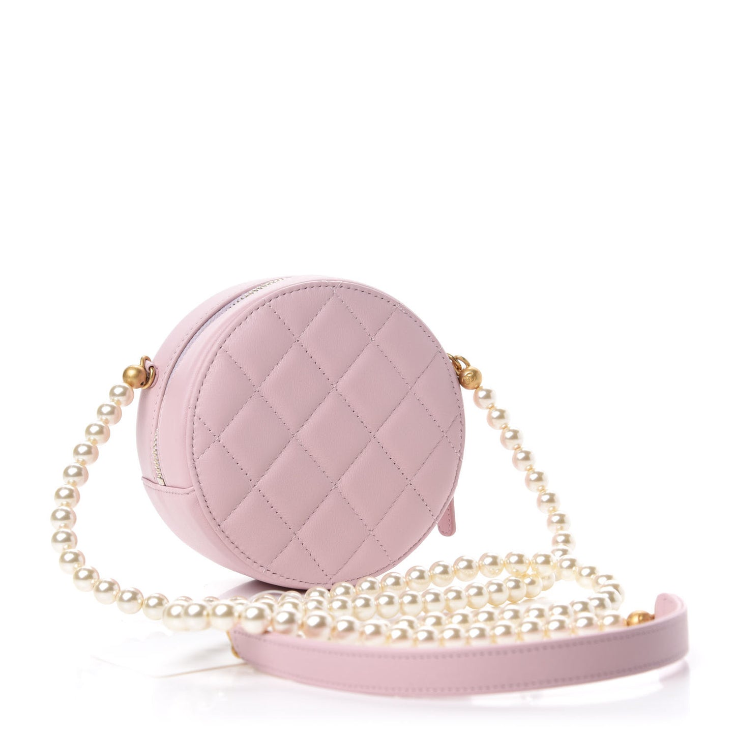 Calfskin Quilted Pearl Round Clutch With Chain Light Pink
