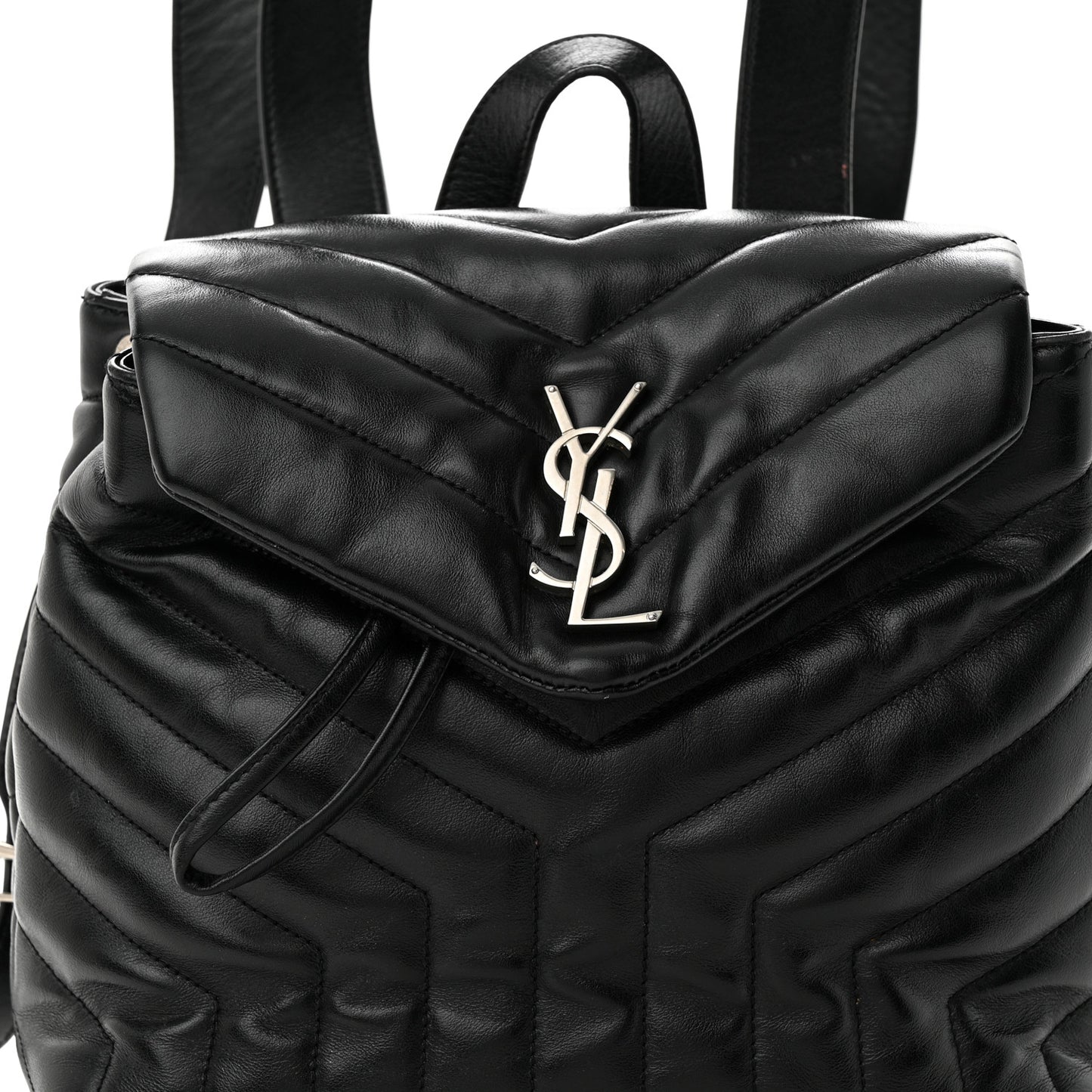 SAINT LAURENT Calfskin Y Quilted Monogram Small Loulou Backpack Black