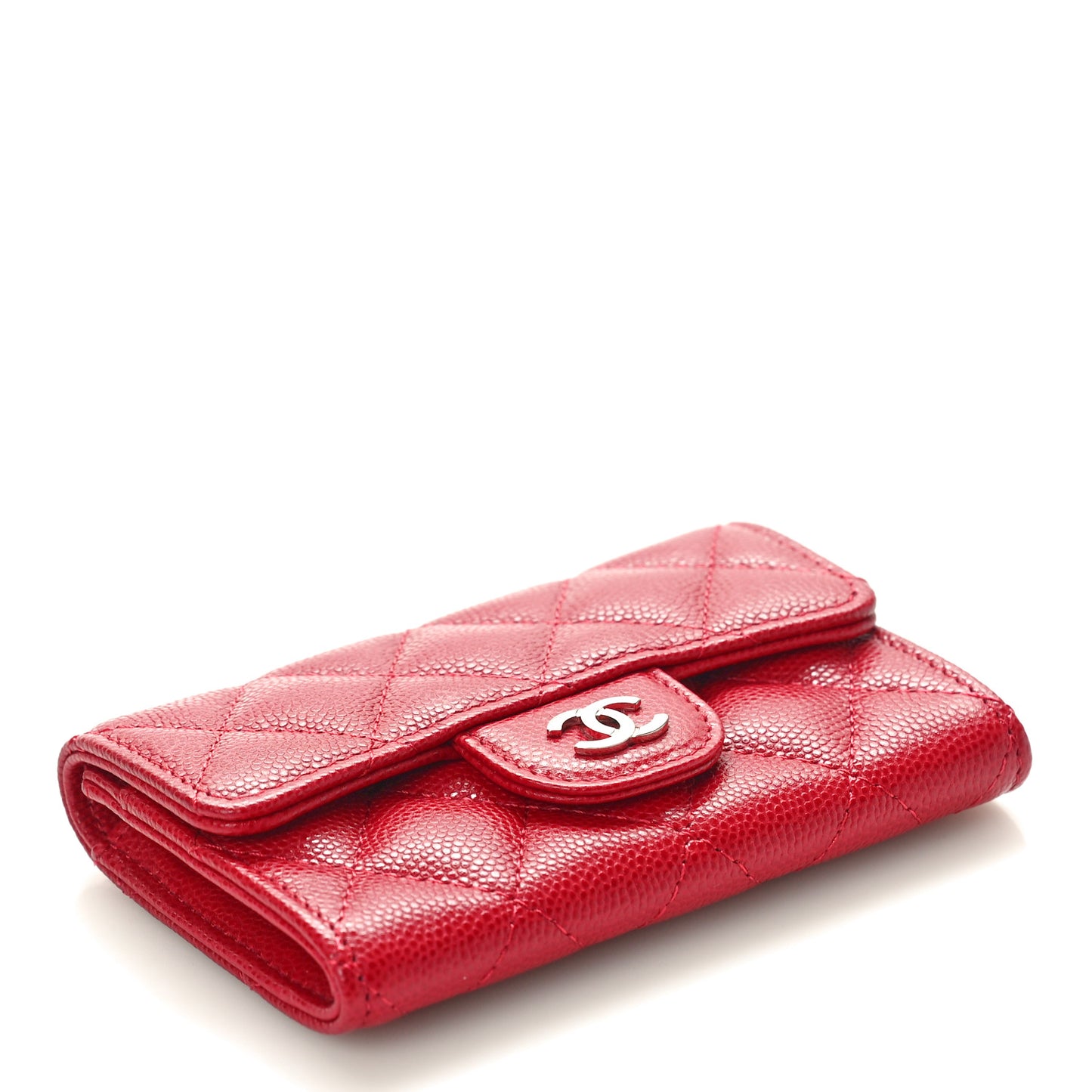 Caviar Quilted Flap Card Holder Wallet Dark Pink