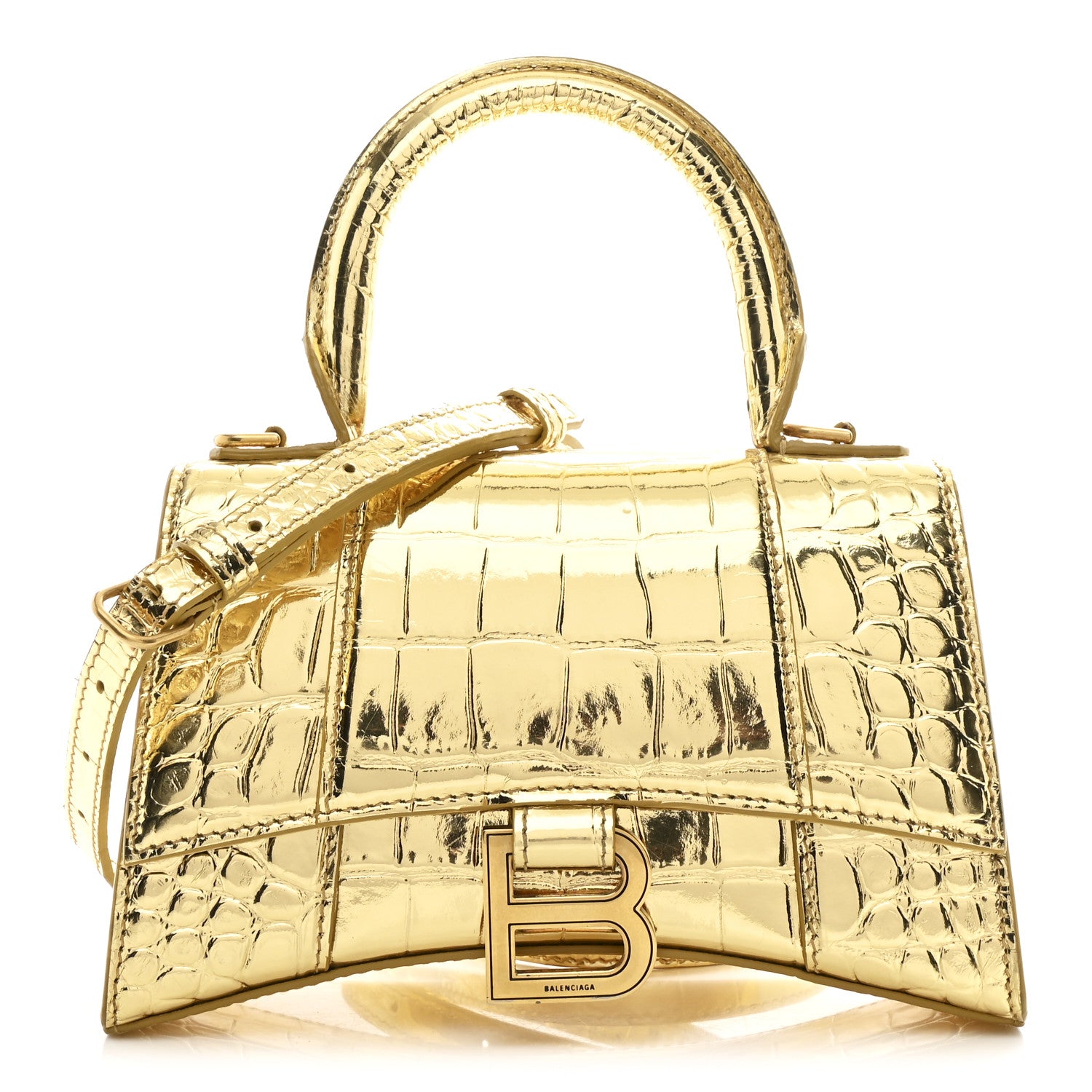 Balenciaga Metallic Calfskin Crocodile Embossed Hourglass Top