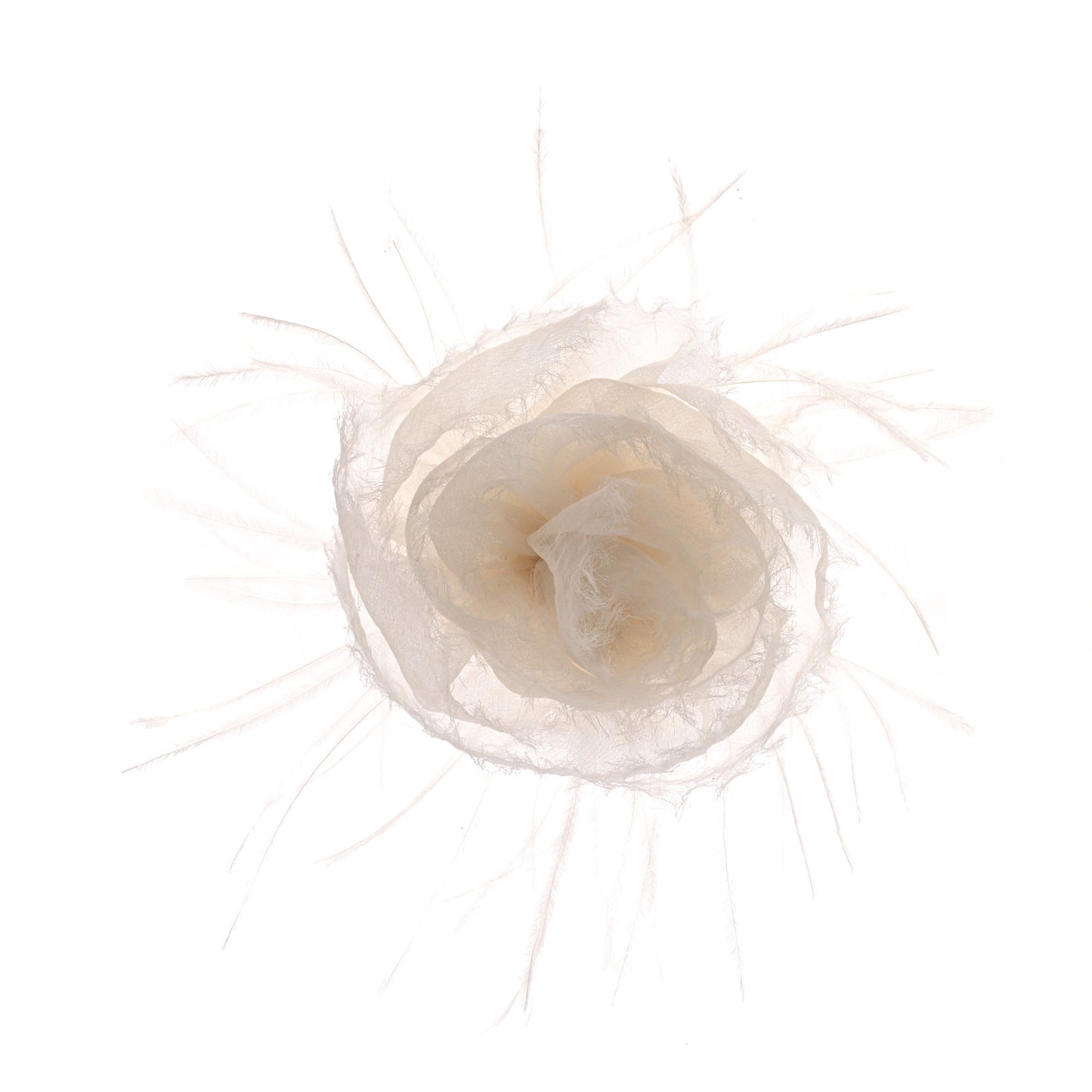 Silk Ostrich Feather Camellia Brooch White
