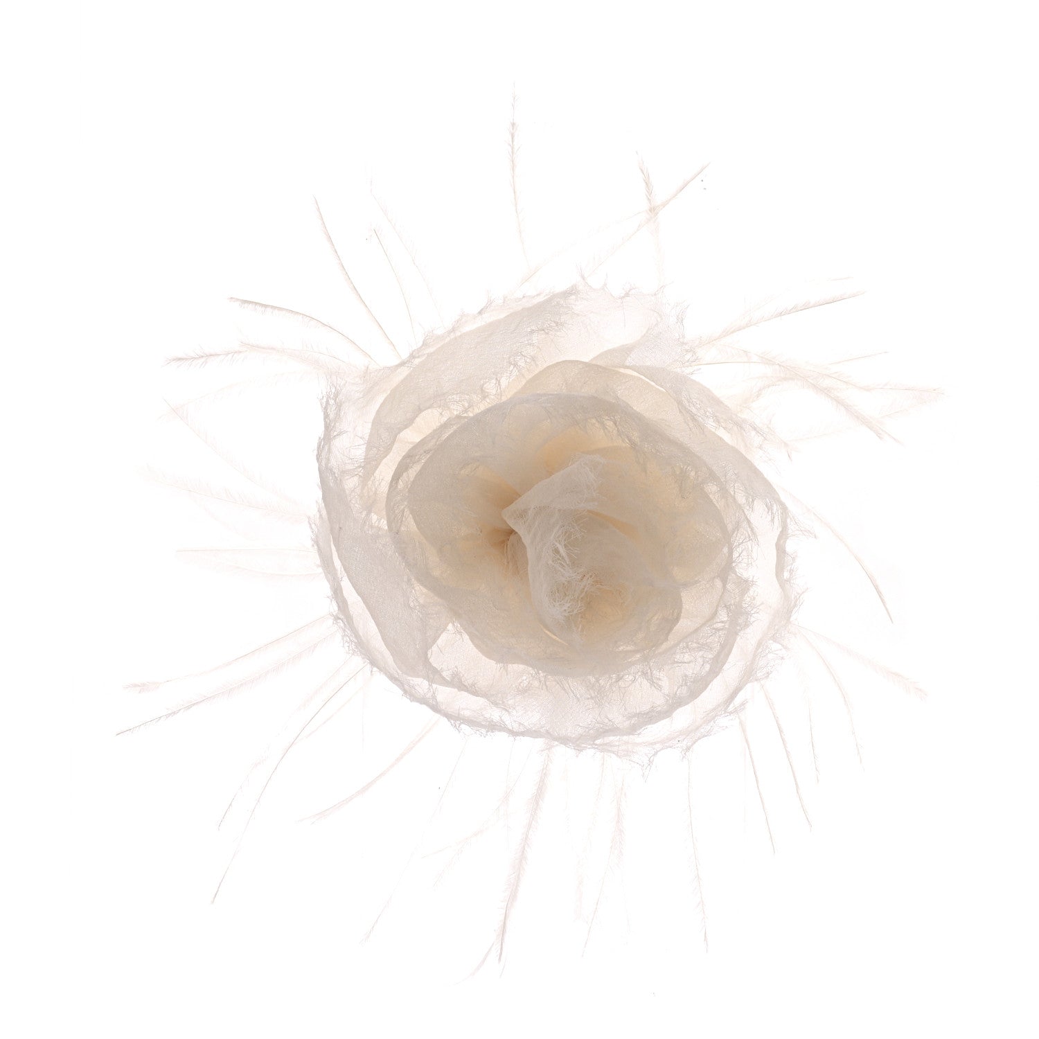 Chanel Silk Ostrich Feather Camellia Brooch White 1723442