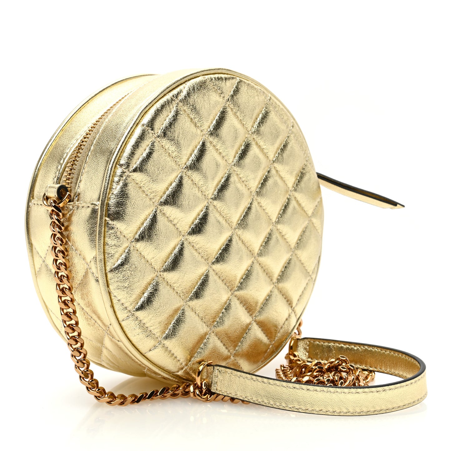 Metallic Nappa Quilted La Medusa Round Camera Bag Gold