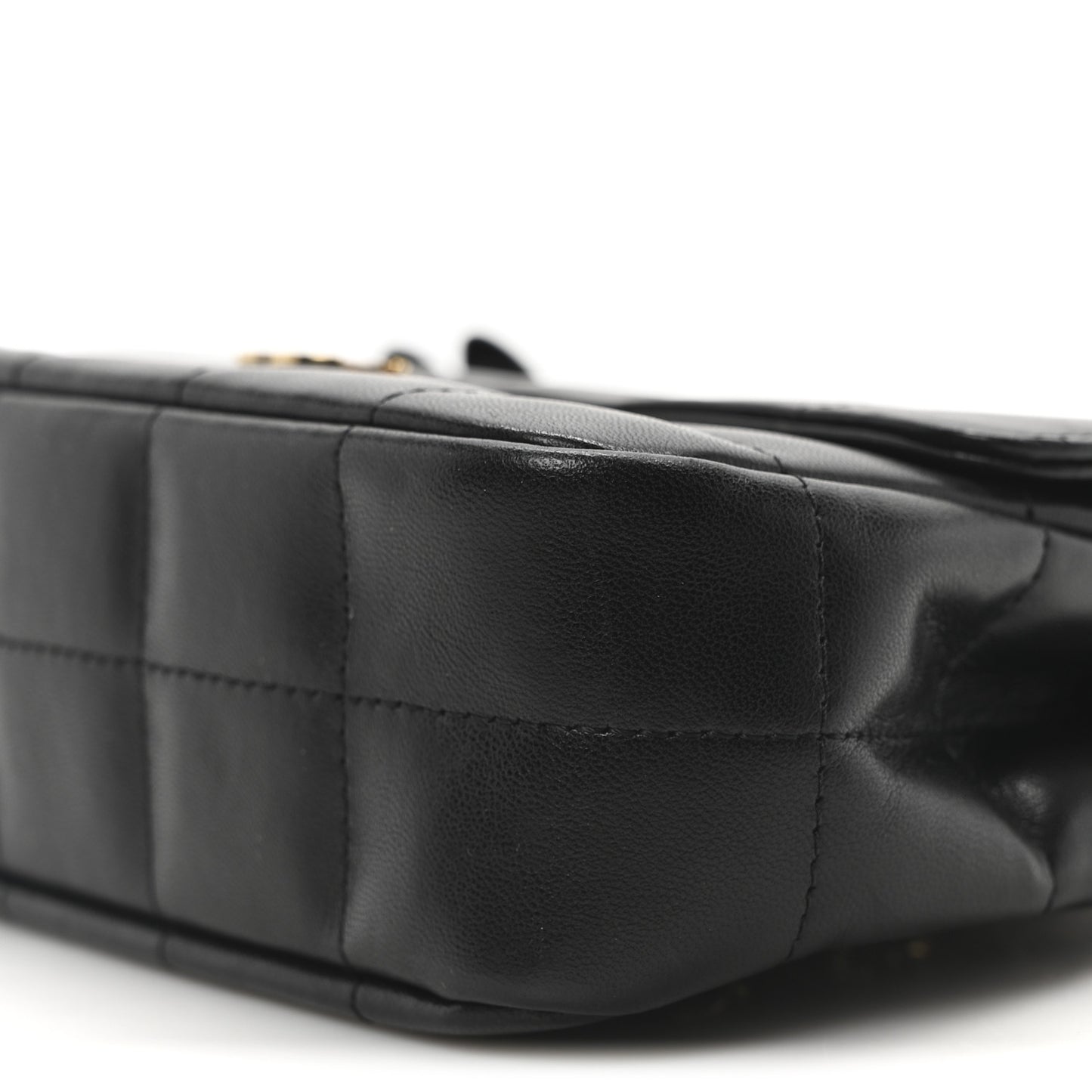 Lambskin Quilted Mini Chocolate Bar Camellia Flap Black