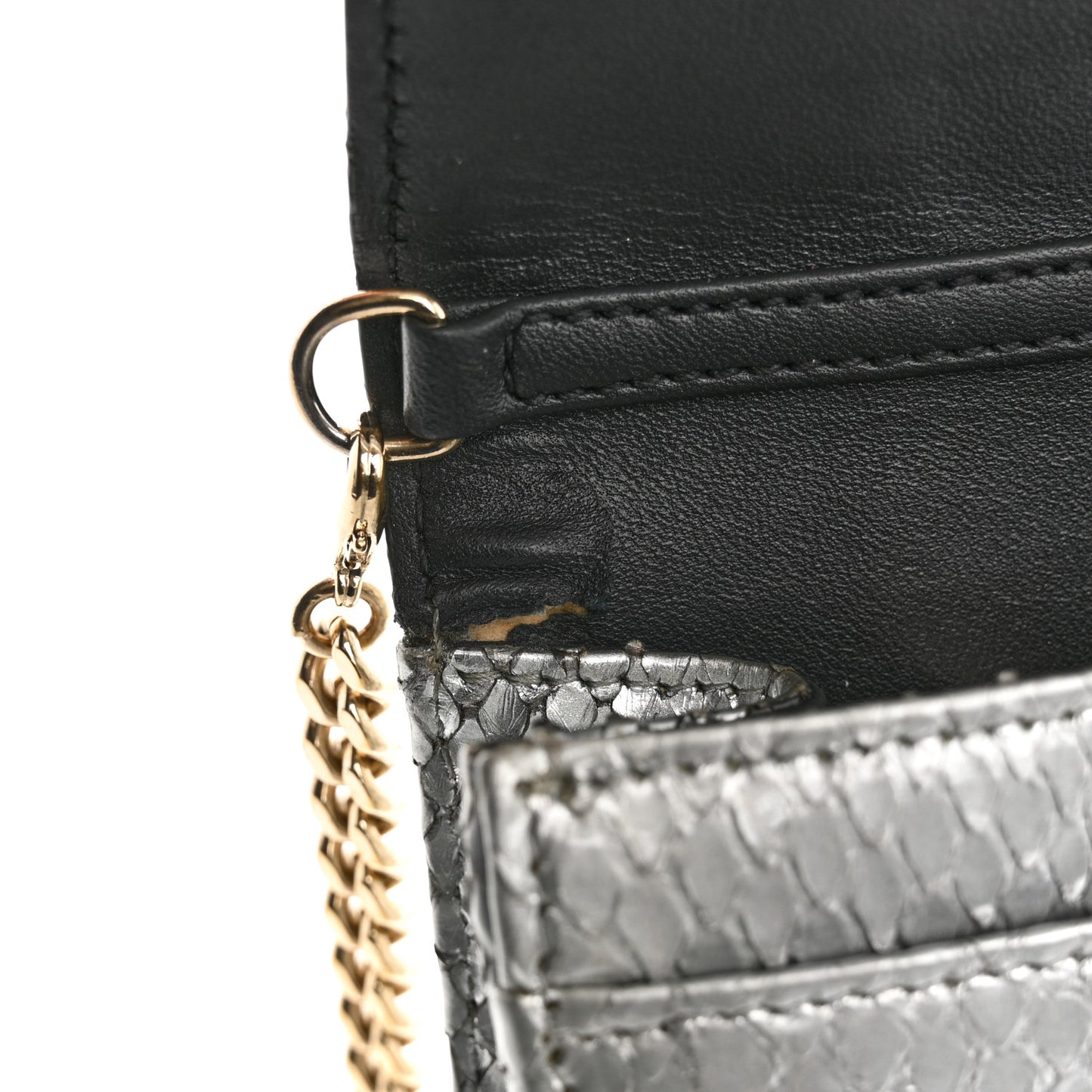 Snakeskin Diorama Wallet on Chain Pouch Silver