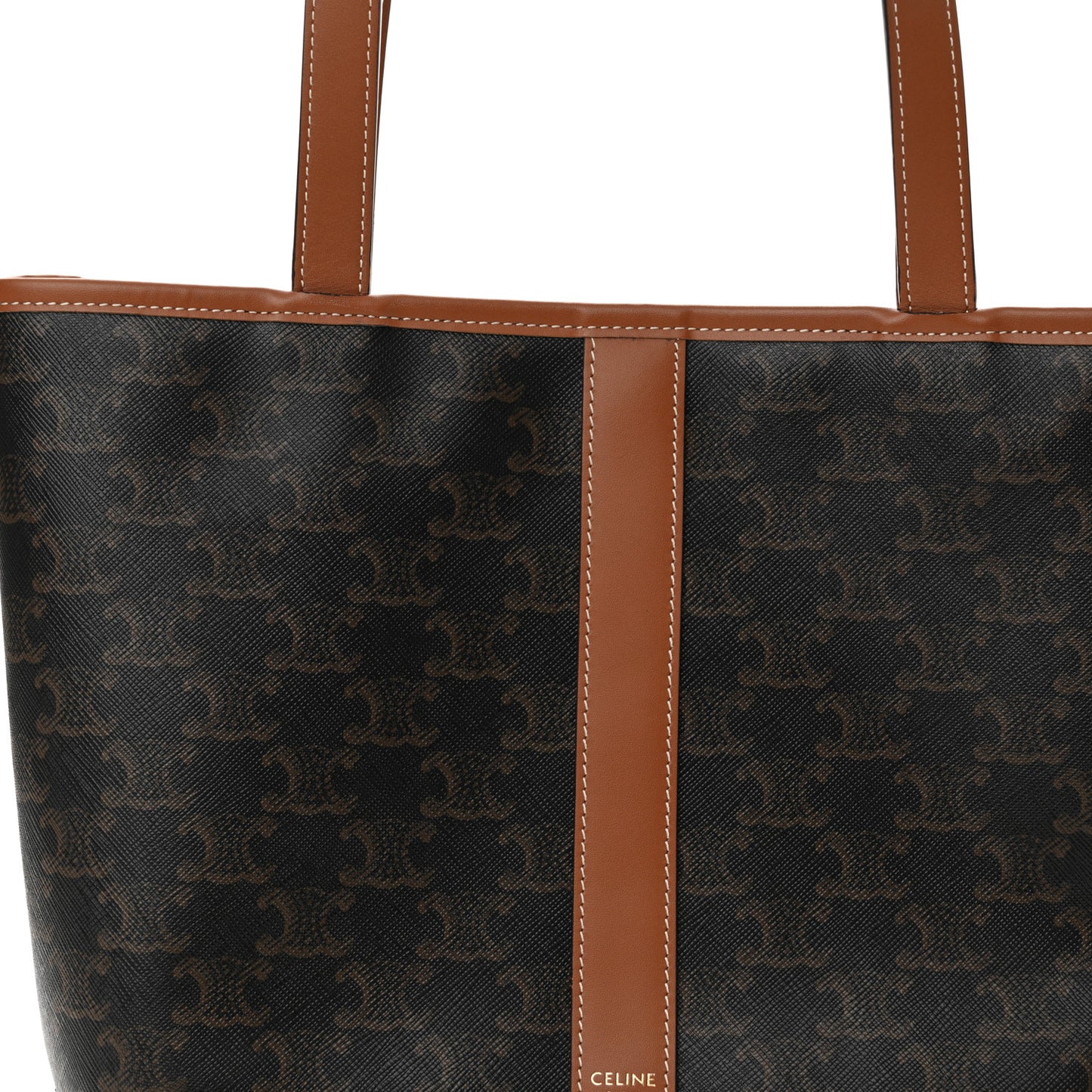 Triomphe Canvas Calfskin Small Cabas Bag Tan