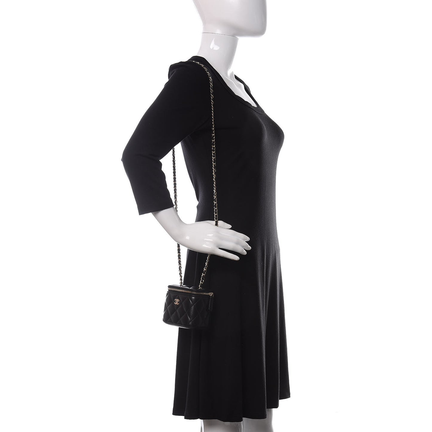 Lambskin Quilted Mini Vanity Case With Chain Black