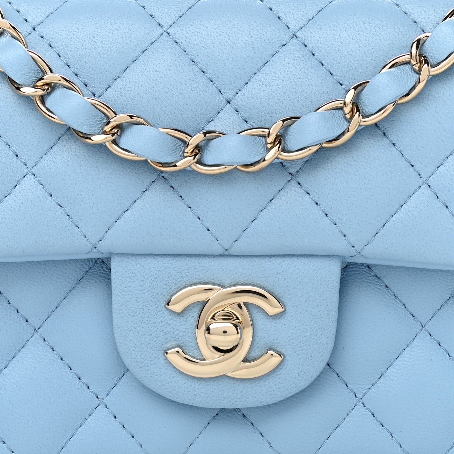 Lambskin Quilted Mini Rectangular Flap Light Blue