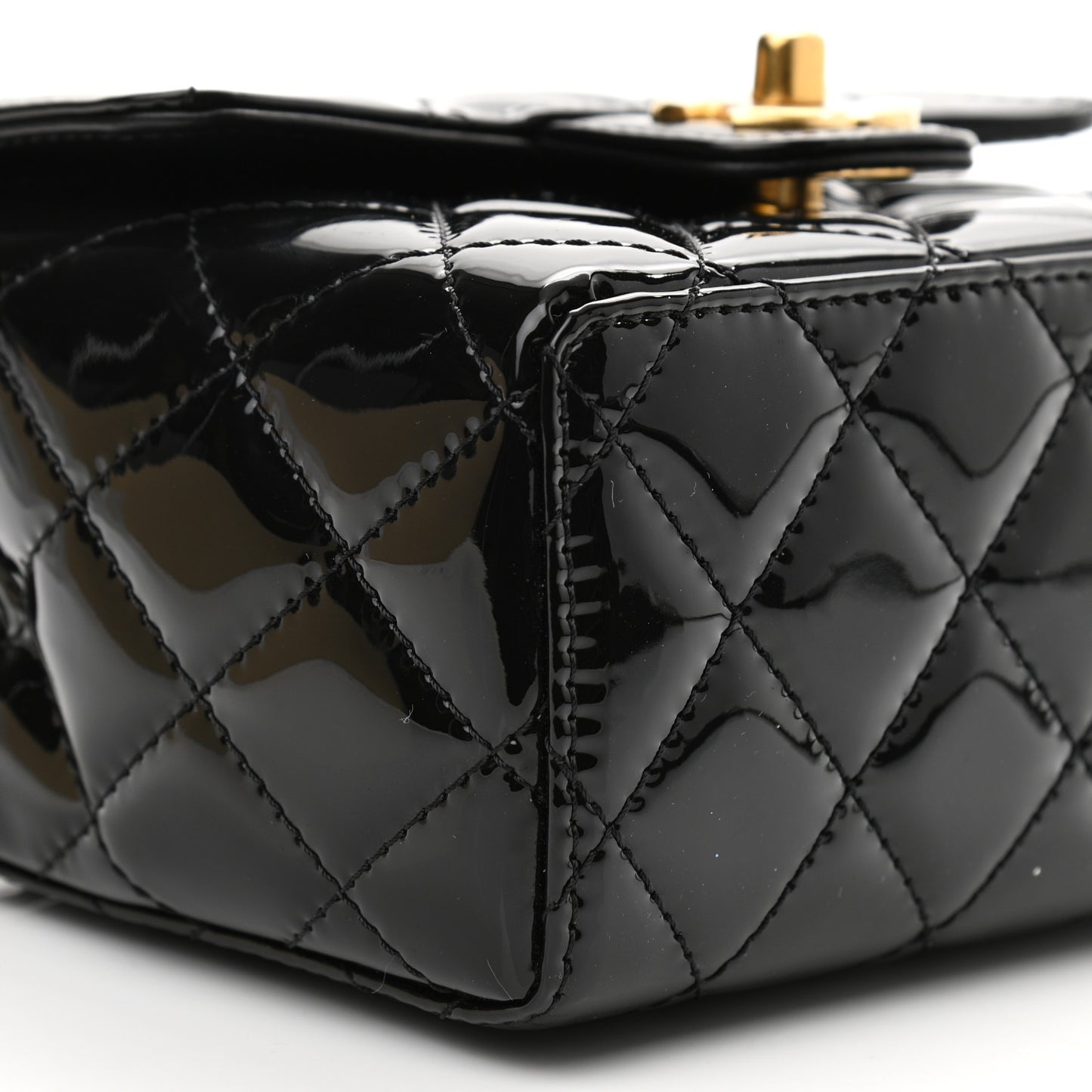 Patent Calfskin Quilted Mini Square Flap Black