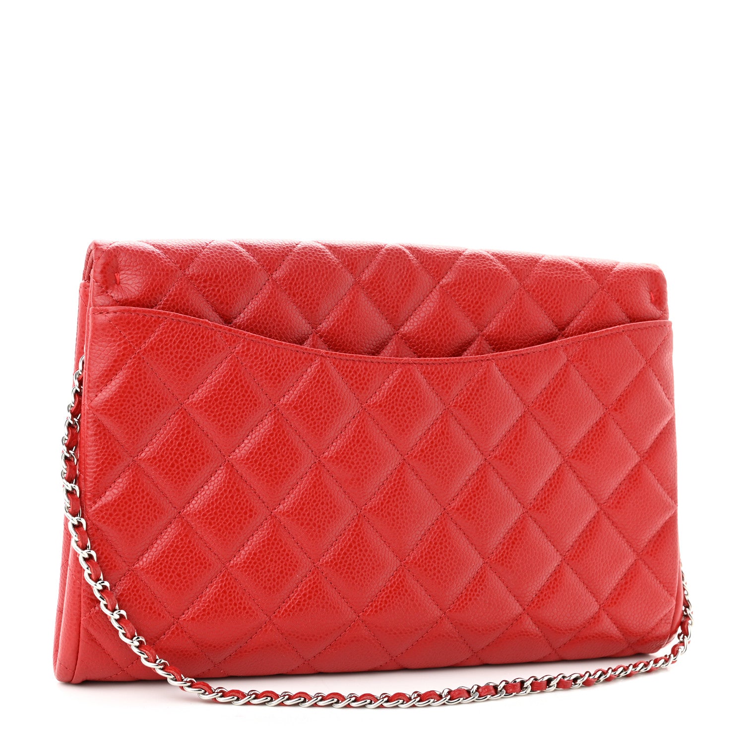 Chanel Caviar Quilted Clutch With Chain Flap Red 3 of 10