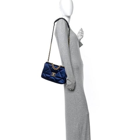 Satin Quilted Medium Chanel 19 Flap Blue
